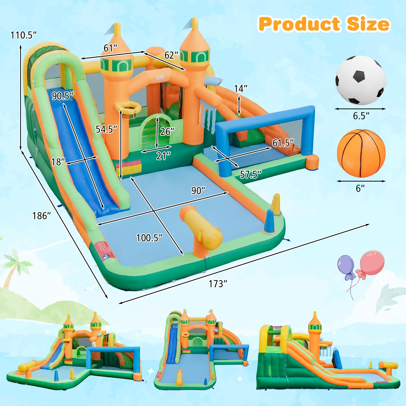 Kids Inflatable Water Slide for Yard Lawn with 735W Blower, Multicolor Bounce House at Gallery Canada