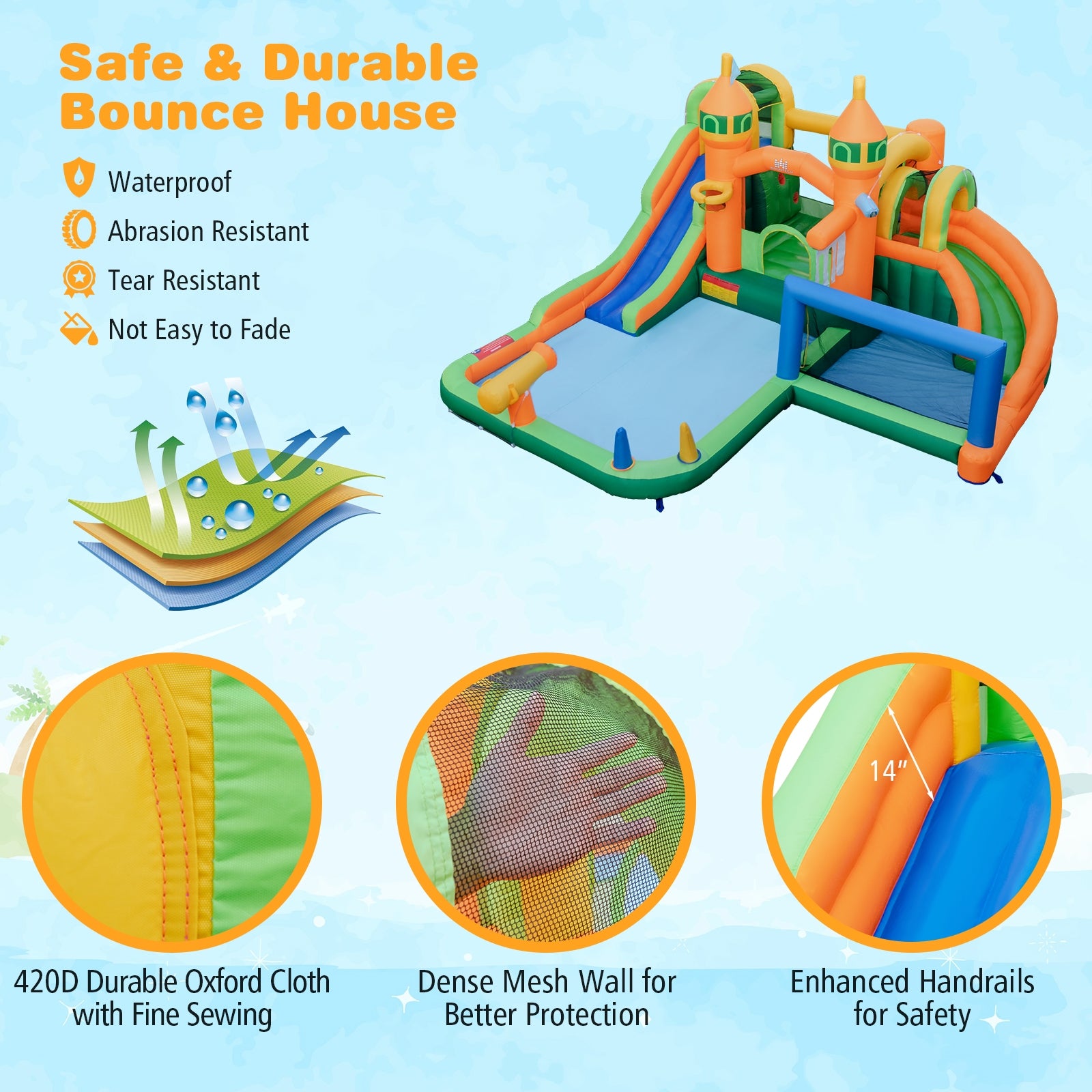 Kids Inflatable Water Slide for Yard Lawn with 735W Blower, Multicolor Bounce House at Gallery Canada
