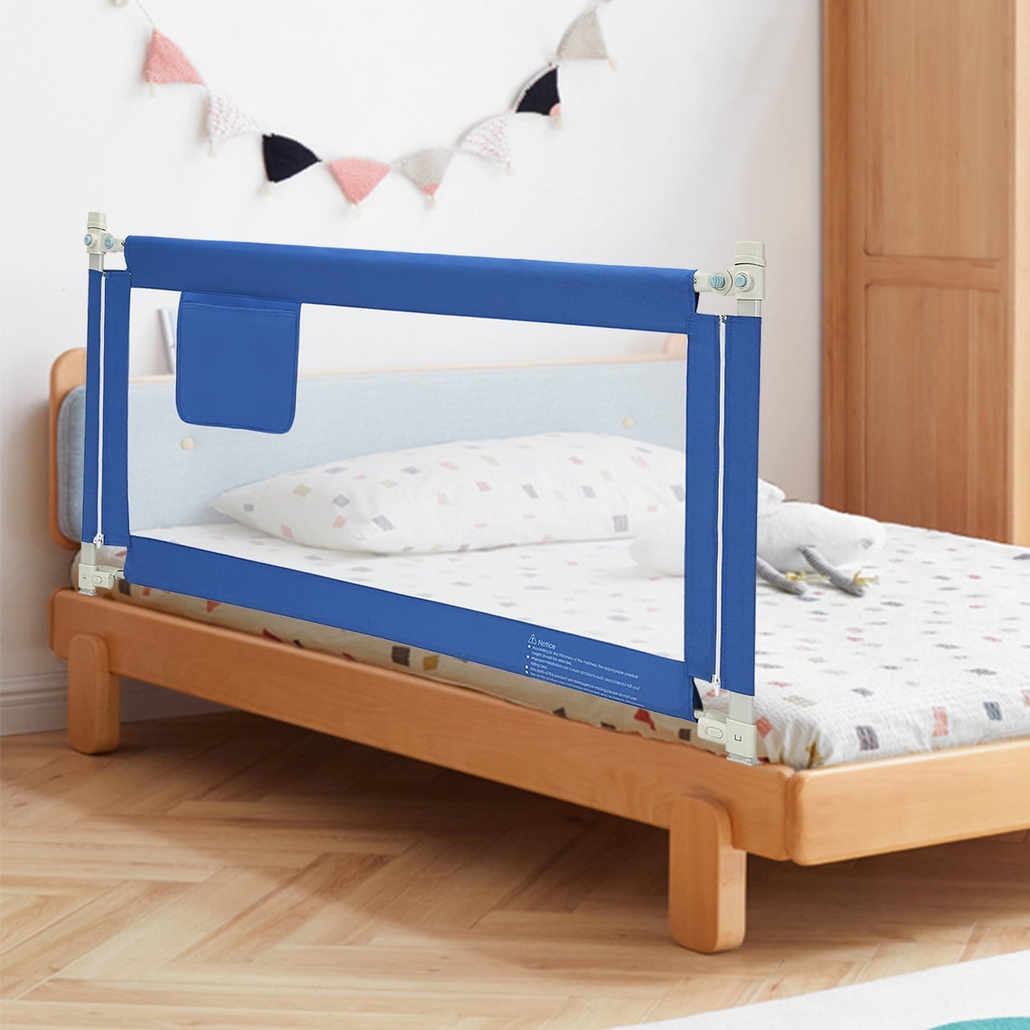 57 Inch Toddlers Vertical Lifting Baby Bed Rail Guard with Lock, Blue - Gallery Canada