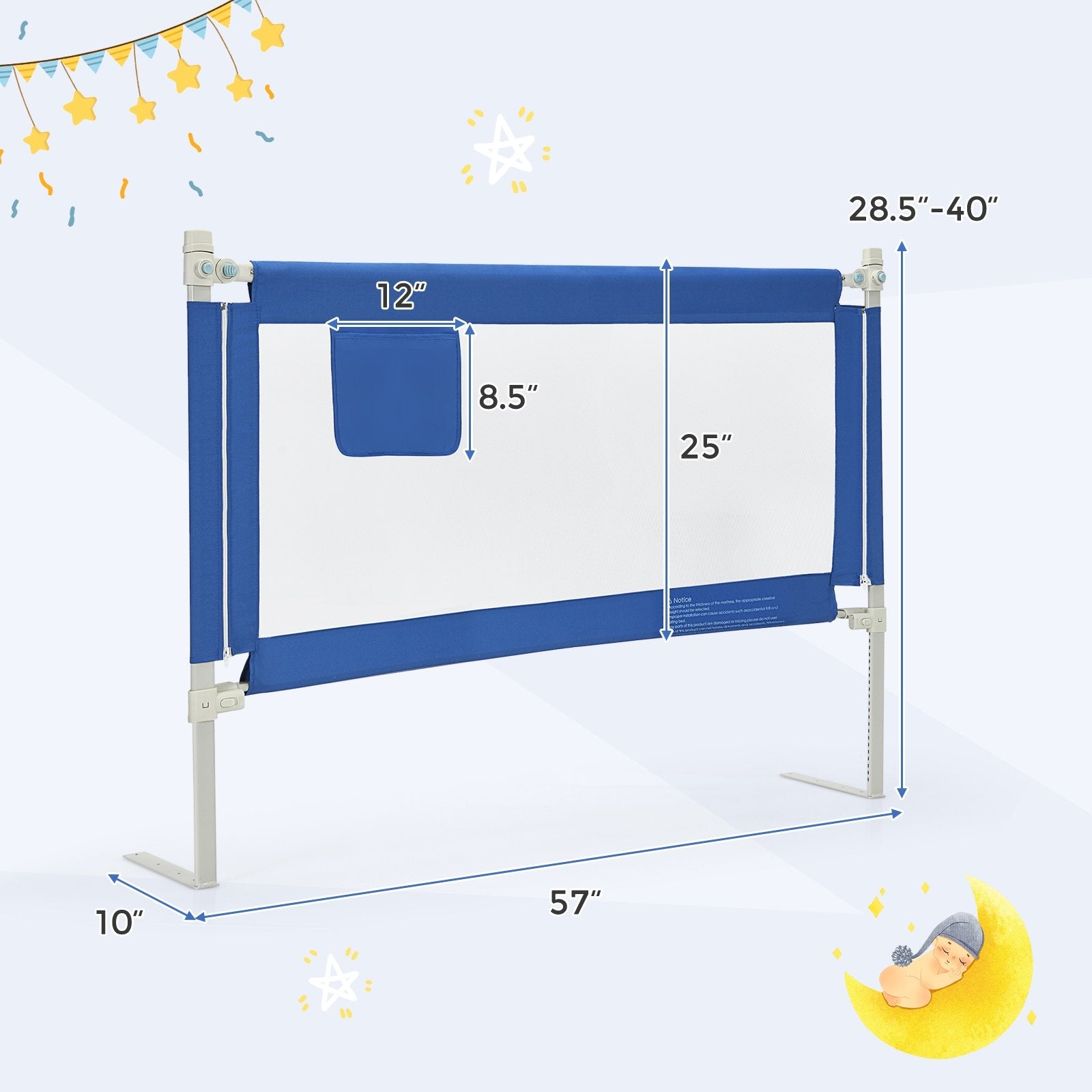 57 Inch Toddlers Vertical Lifting Baby Bed Rail Guard with Lock, Blue Bed Rails   at Gallery Canada