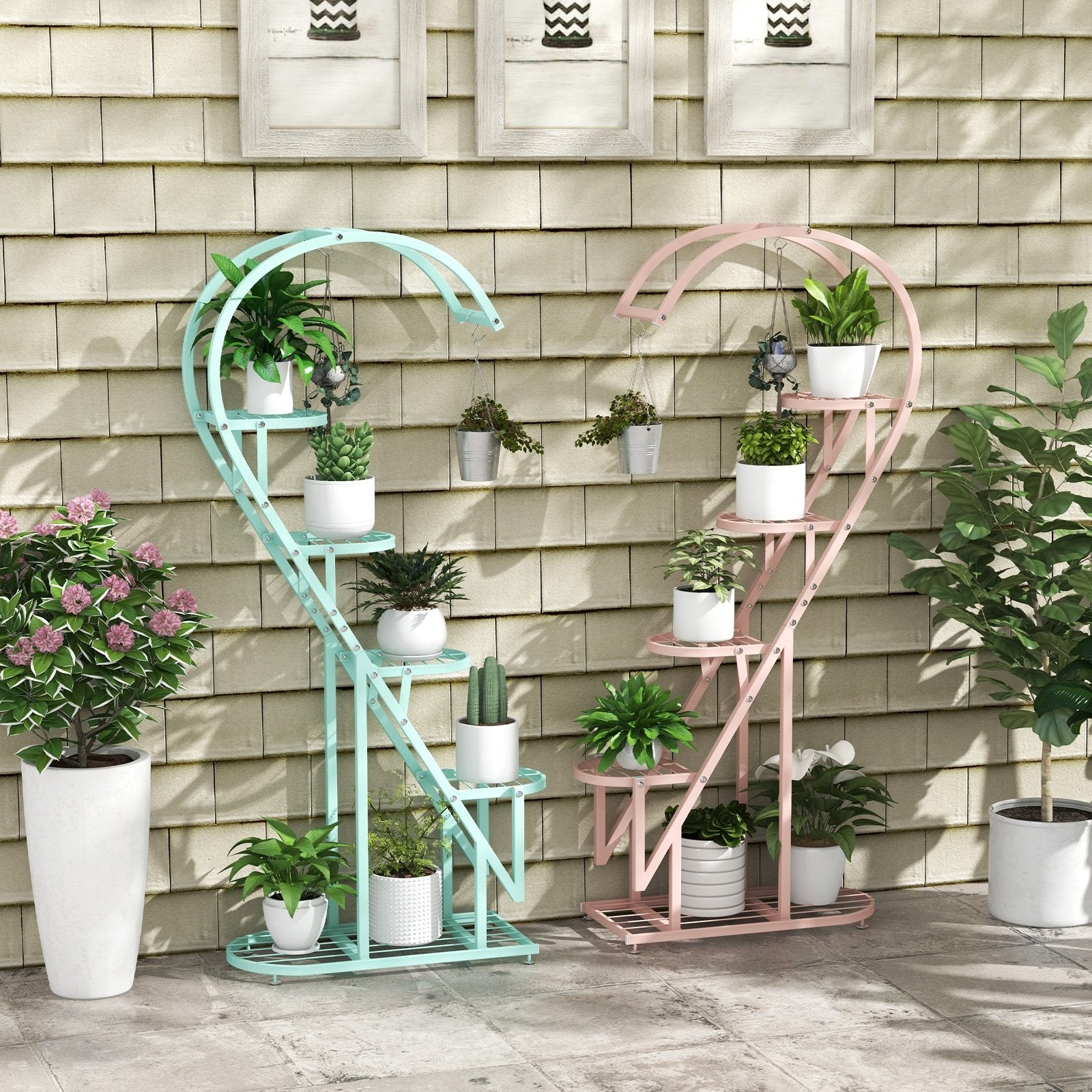 5 Tier Metal Plant Stand with Hanging Hook for Multiple Plants, Pink & Blue Plant Stands   at Gallery Canada