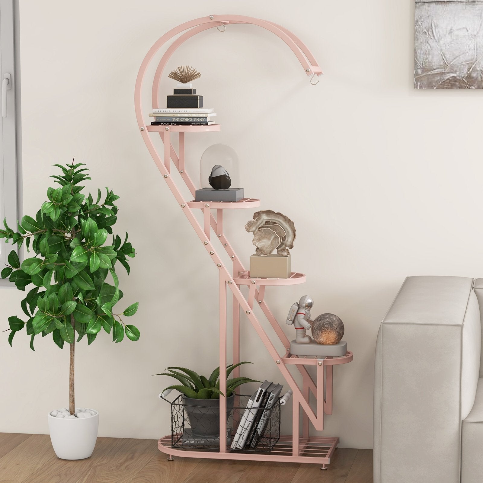 5 Tier Metal Plant Stand with Hanging Hook for Multiple Plants, Pink & Blue Plant Stands   at Gallery Canada