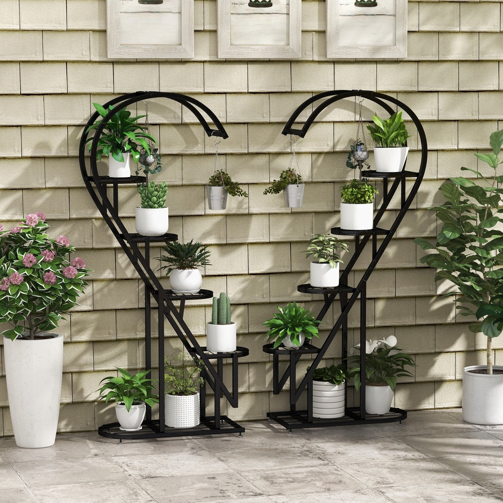 5 Tier Metal Plant Stand with Hanging Hook for Multiple Plants, Black Plant Stands   at Gallery Canada