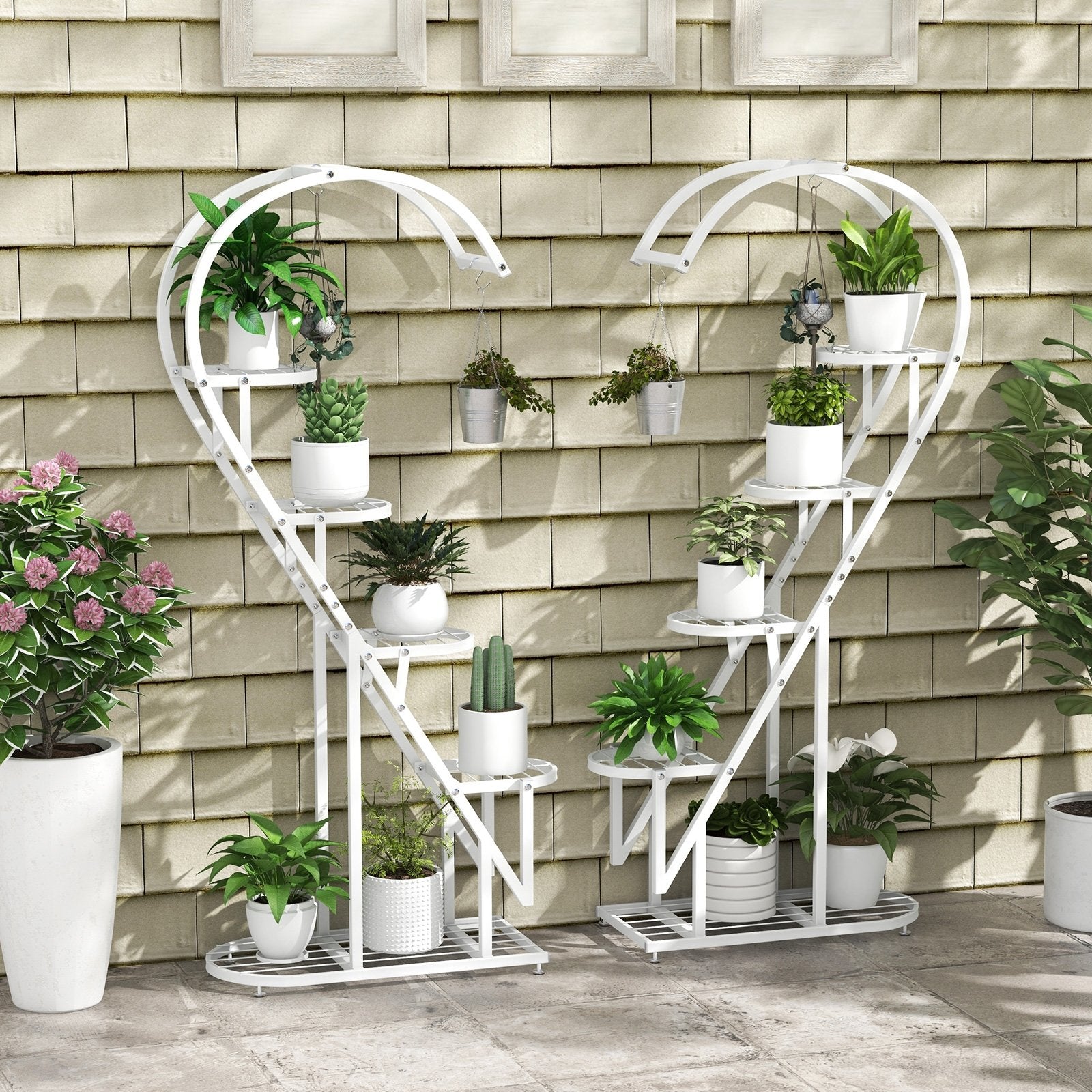 5 Tier Metal Plant Stand with Hanging Hook for Multiple Plants, Black Plant Stands   at Gallery Canada