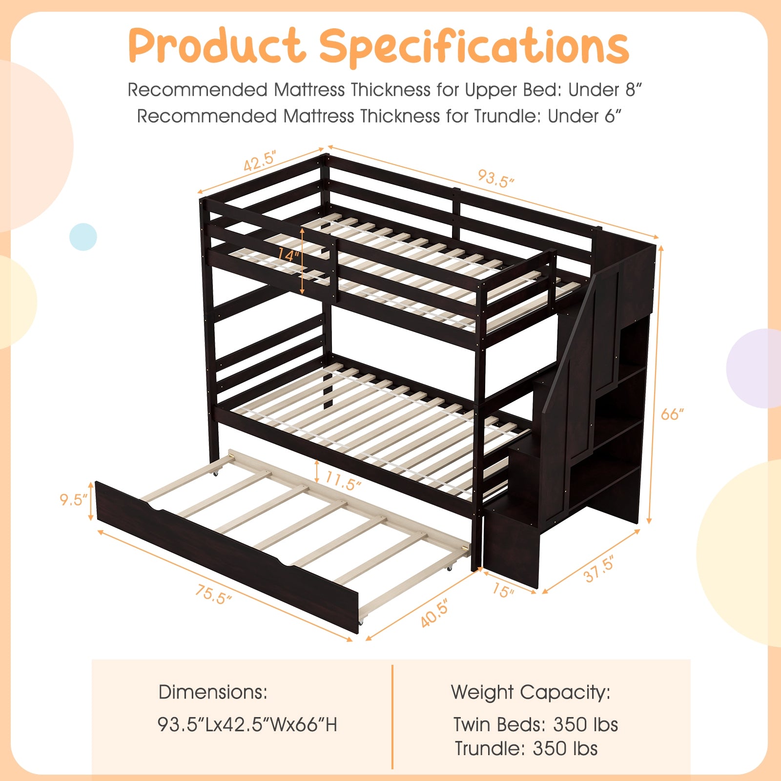 Home Wood Bunk Bed with Guard Rail and 4-step Storage Stairs No Box Spring Needed, Brown Bunk Bed Frame   at Gallery Canada