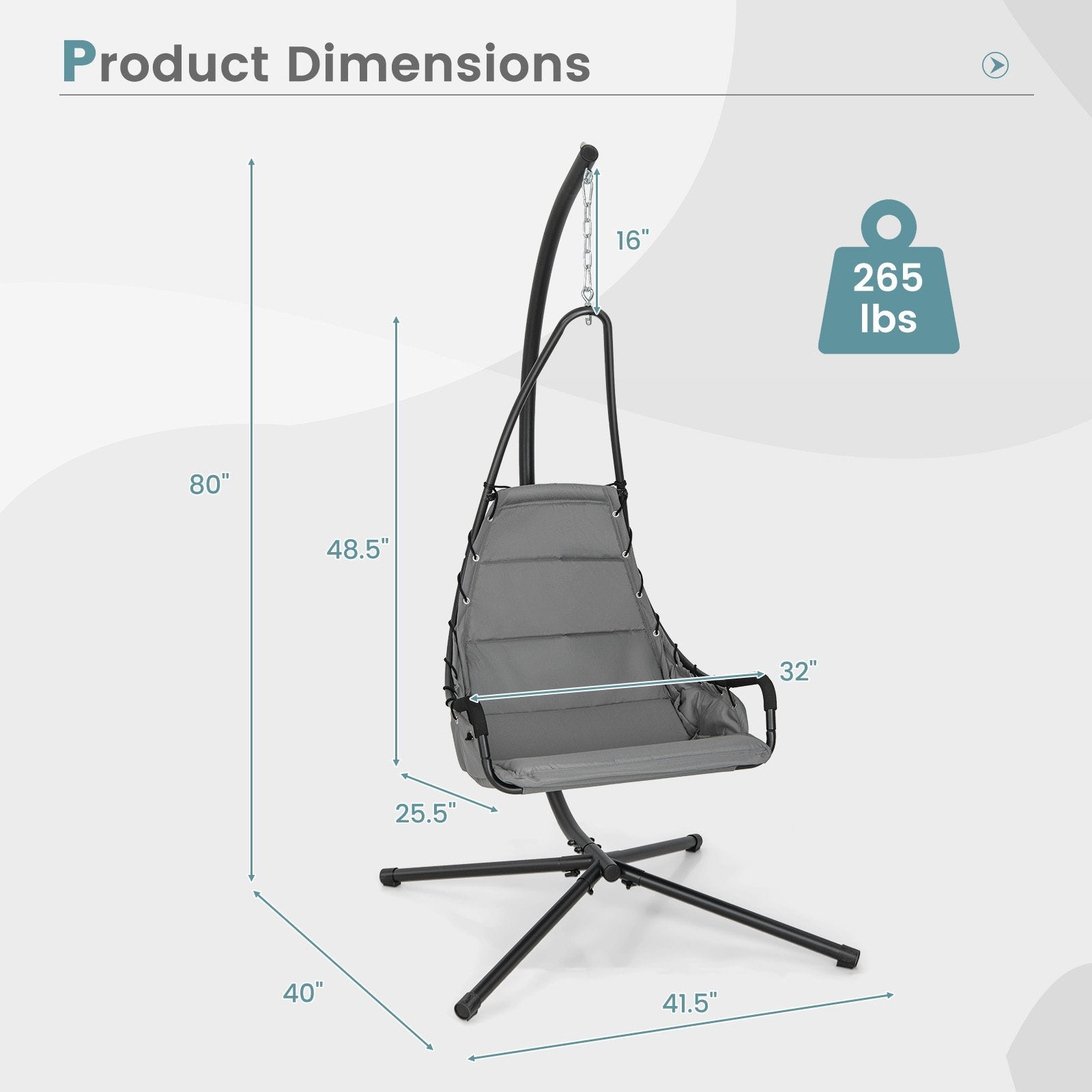 Hanging Chair with Stand and Extra Large Padded Seat, Gray Hammocks   at Gallery Canada