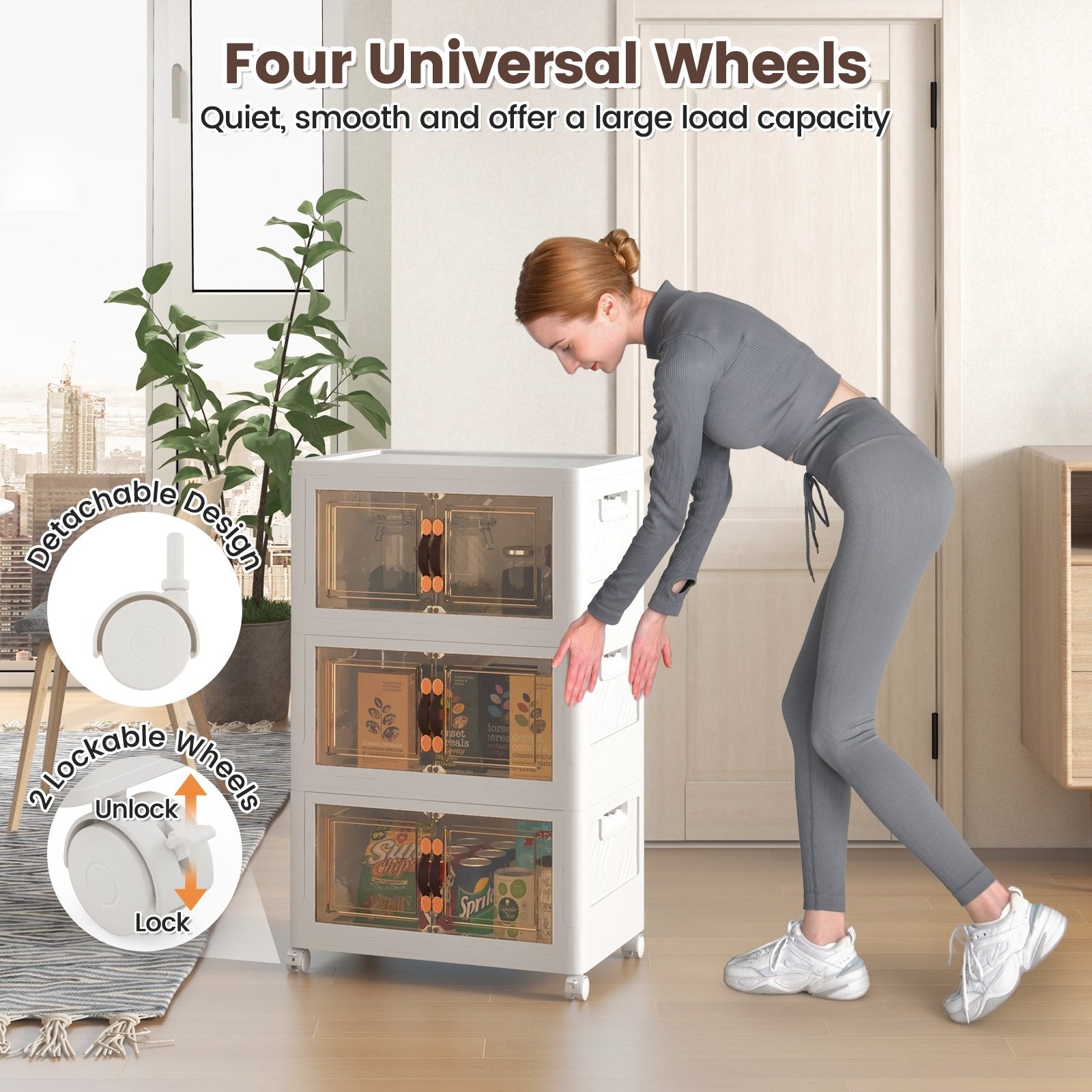 Stackable Storage Bins with Lockable Wheels-3 Pack, White Cabinets & Chests   at Gallery Canada