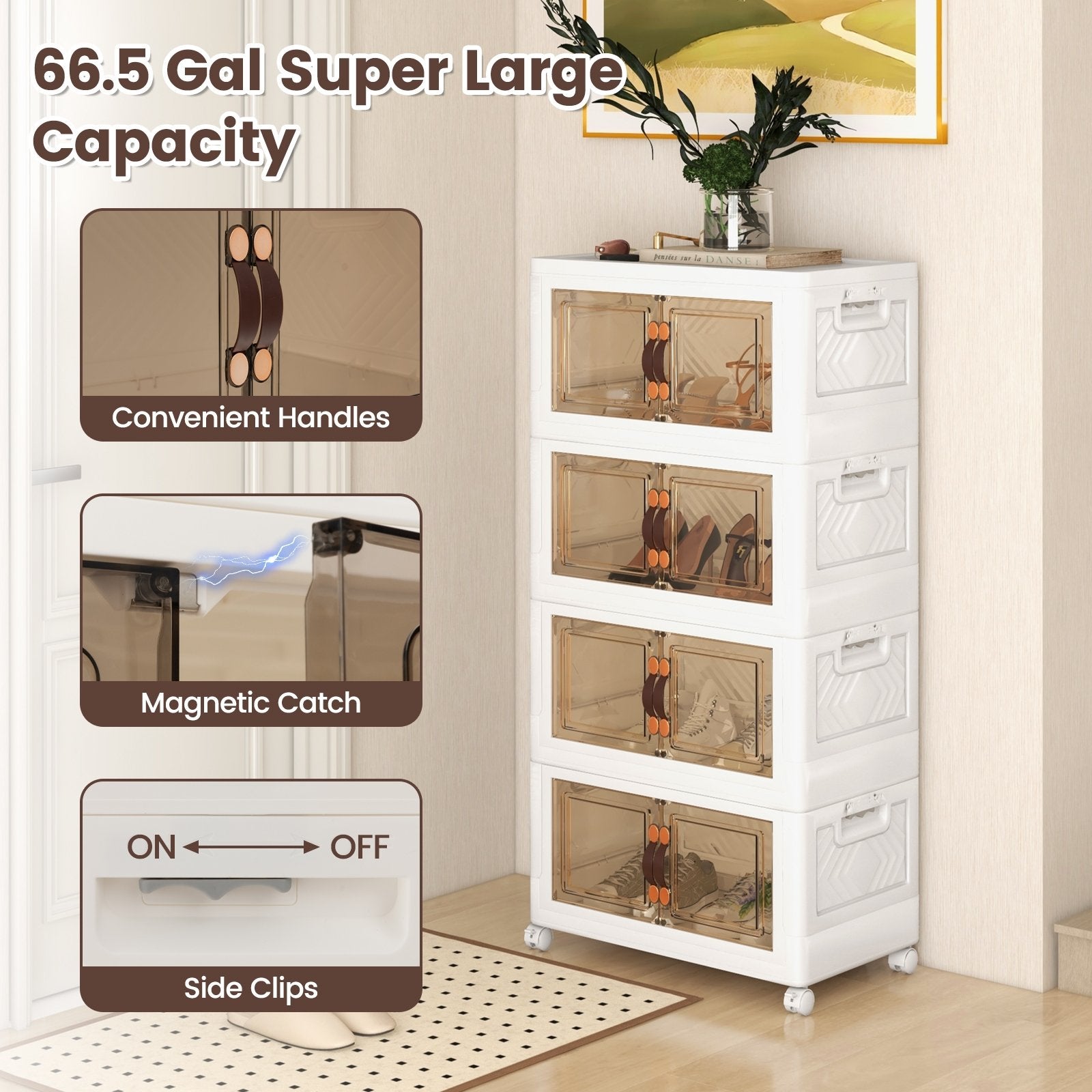 Stackable Storage Bins with Lockable Wheels-4 Pack, White Cabinets & Chests   at Gallery Canada