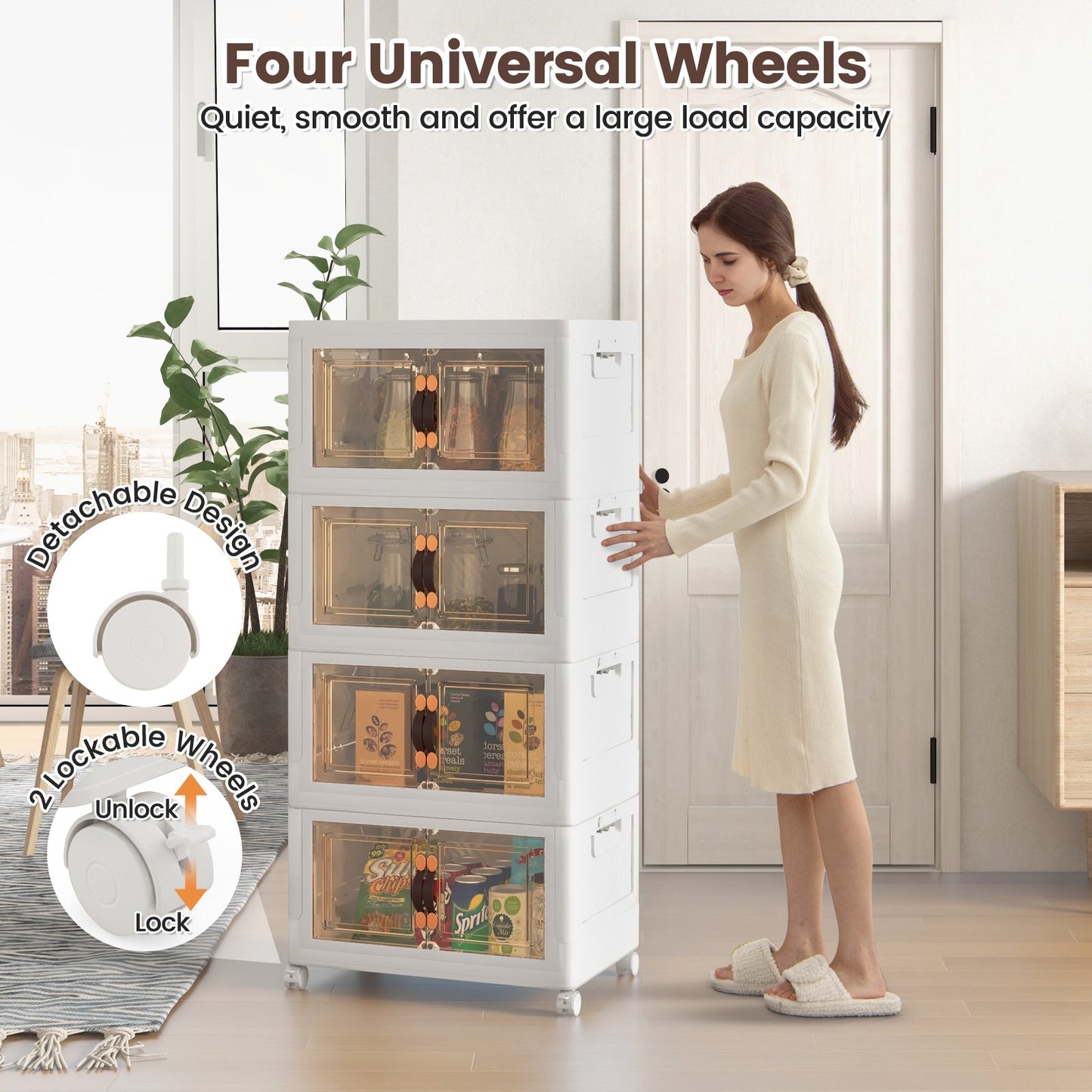 Stackable Storage Bins with Lockable Wheels-4 Pack, White Cabinets & Chests   at Gallery Canada