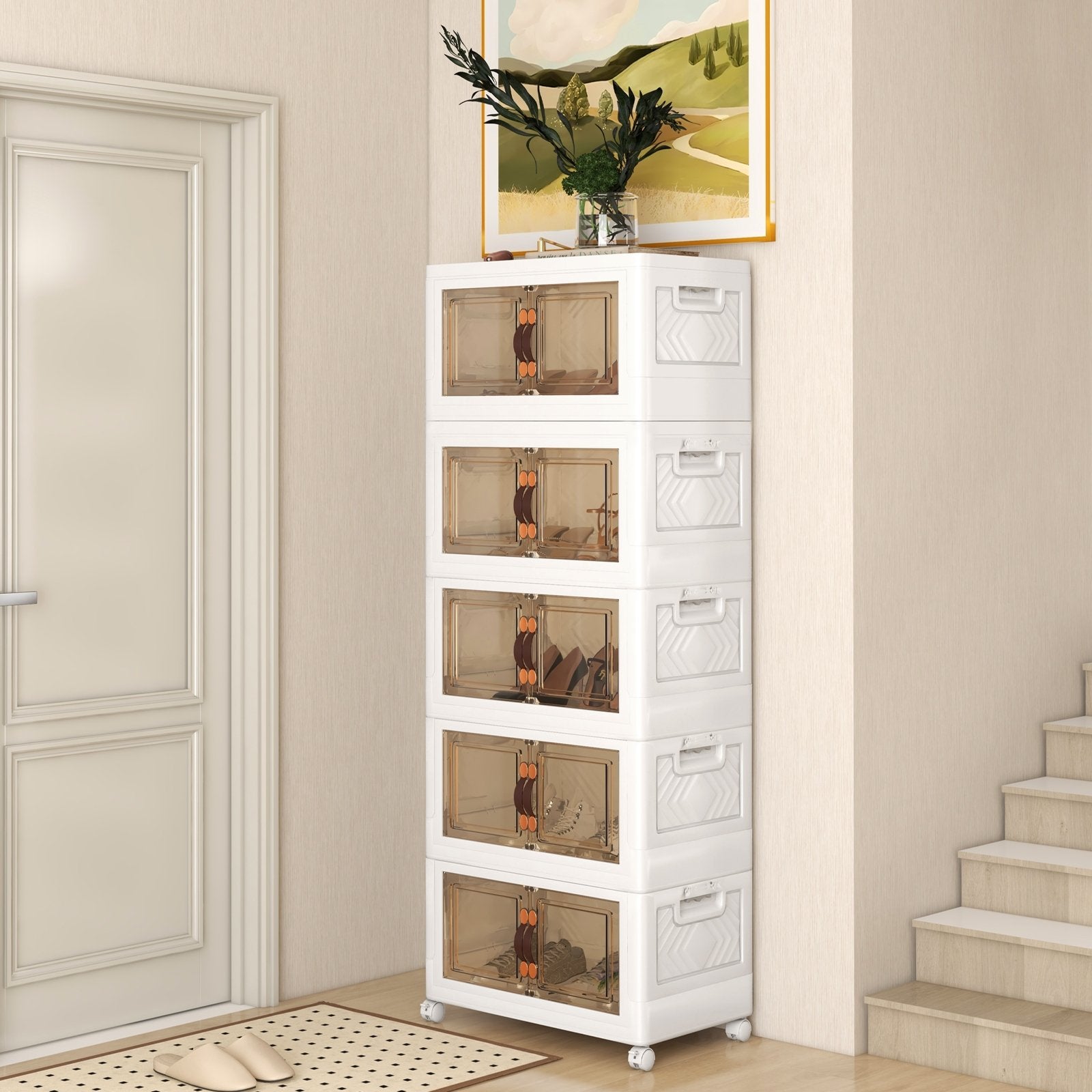 Stackable Storage Bins with Lockable Wheels-5 Pack, White Cabinets & Chests   at Gallery Canada