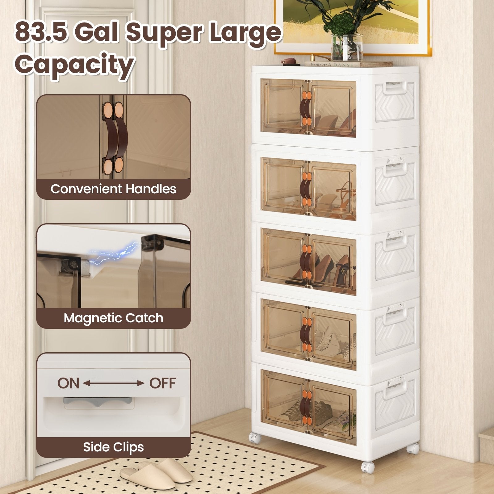 Stackable Storage Bins with Lockable Wheels-5 Pack, White Cabinets & Chests   at Gallery Canada