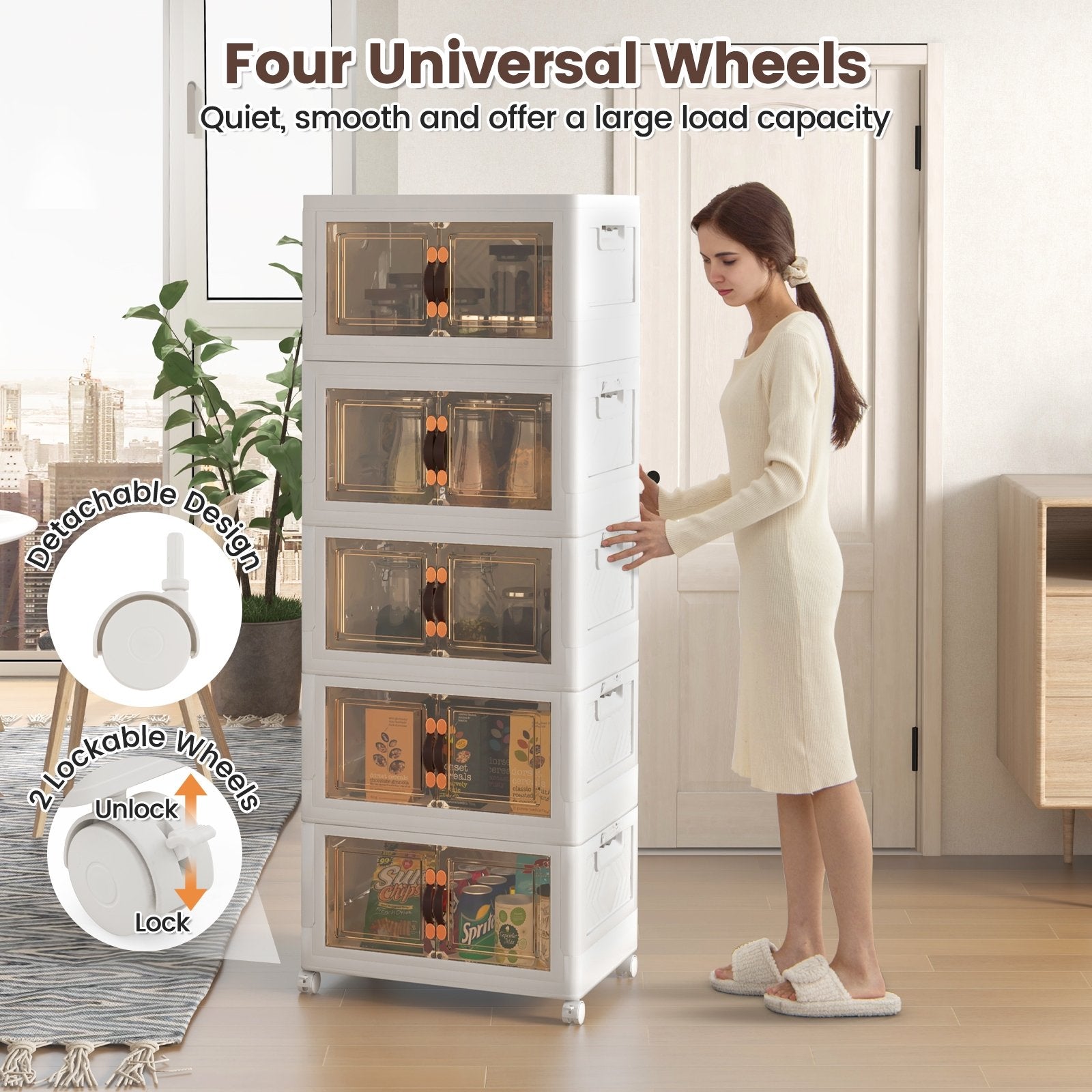 Stackable Storage Bins with Lockable Wheels-5 Pack, White Cabinets & Chests   at Gallery Canada