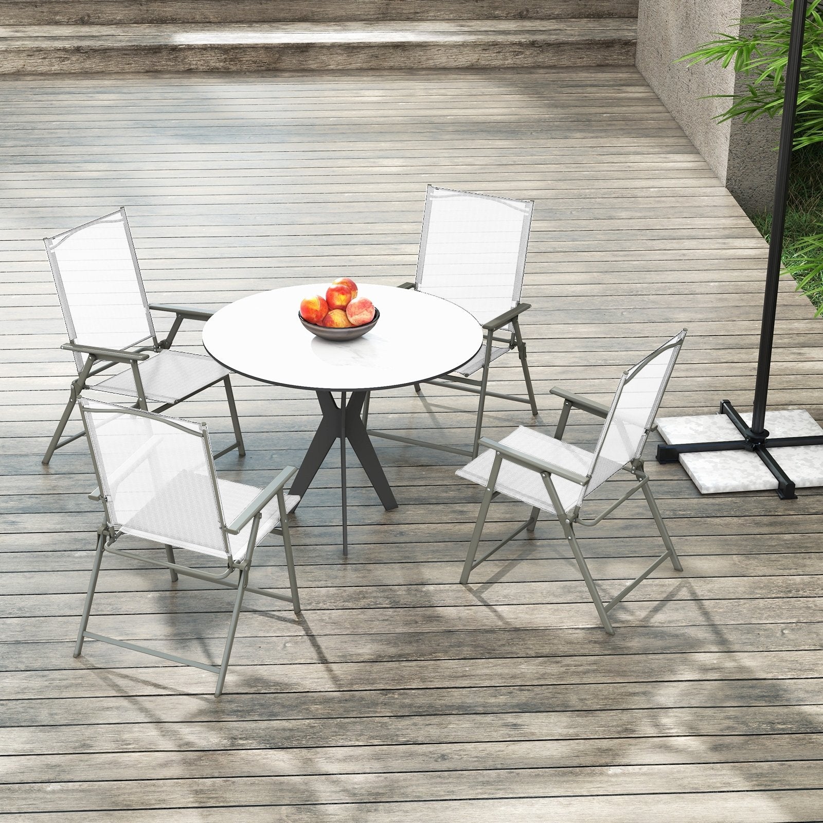 Set of 4 Patio Folding Chair Set with Rustproof Metal Frame, White Beach & Lawn Chairs   at Gallery Canada