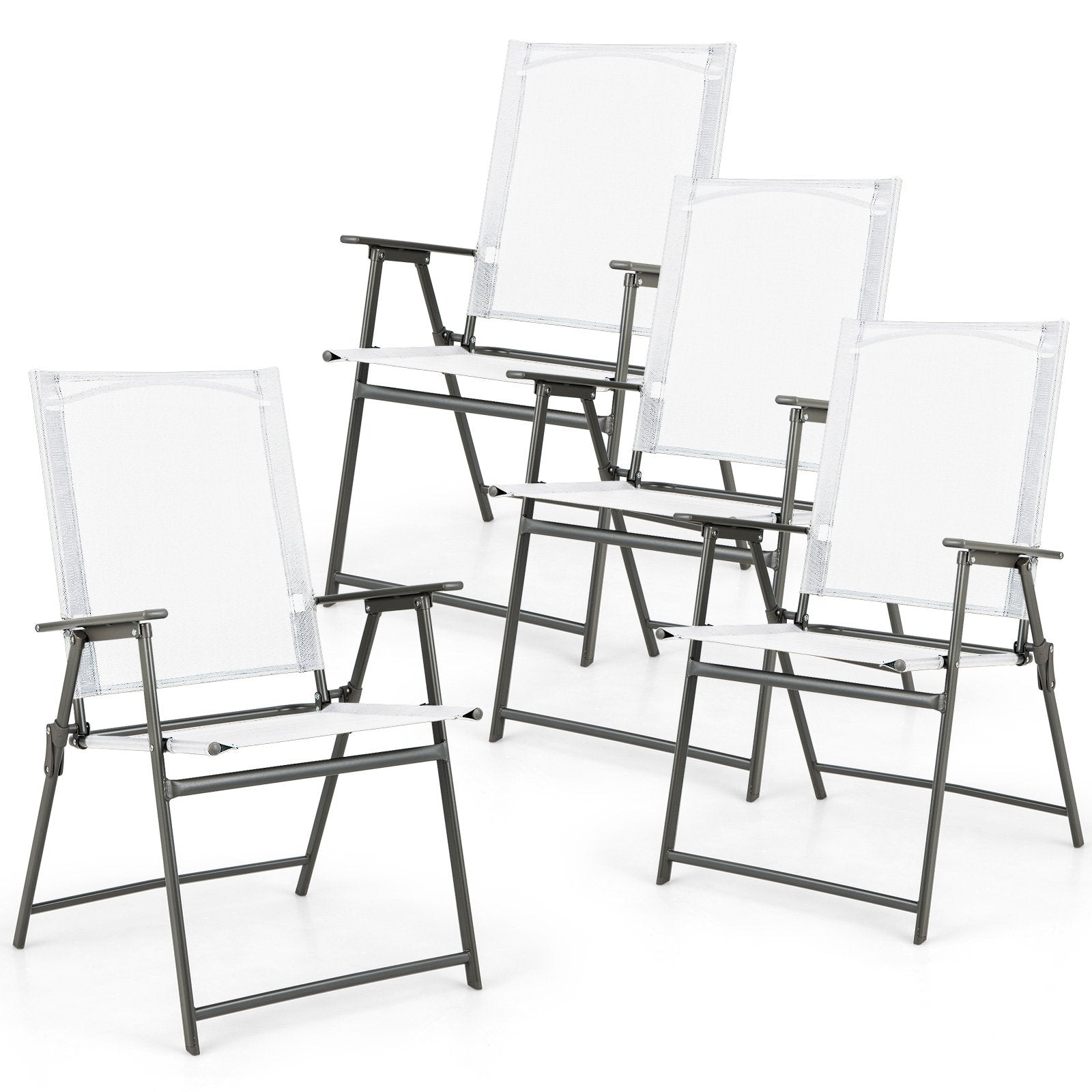 Set of 4 Patio Folding Chair Set with Rustproof Metal Frame, White Beach & Lawn Chairs White at Gallery Canada
