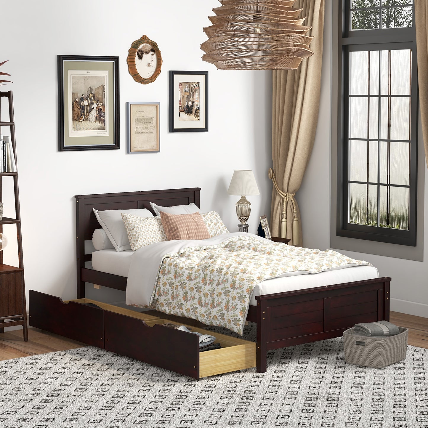 Twin Size Bed Frame with Storage Drawers, Espresso Trundle Bed Frame   at Gallery Canada