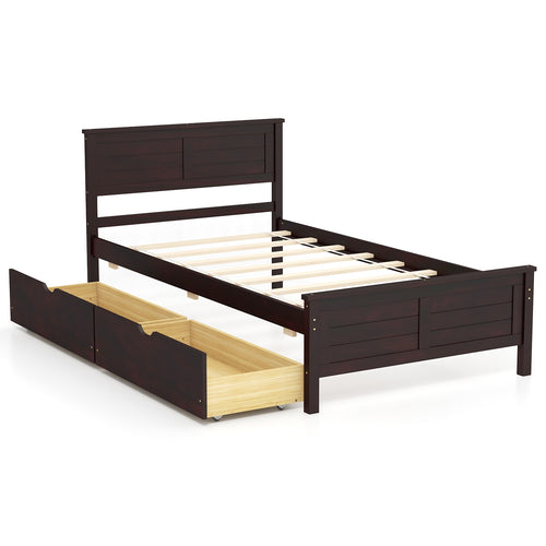 Twin Size Bed Frame with Storage Drawers, Espresso