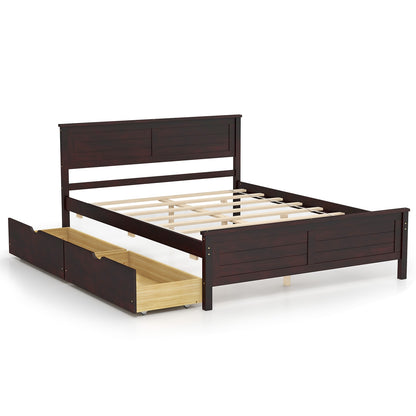 Full Size Bed Frame with Storage Drawers and Solid Wood Headboard, Espresso Simple Bed Frame Espresso  at Gallery Canada