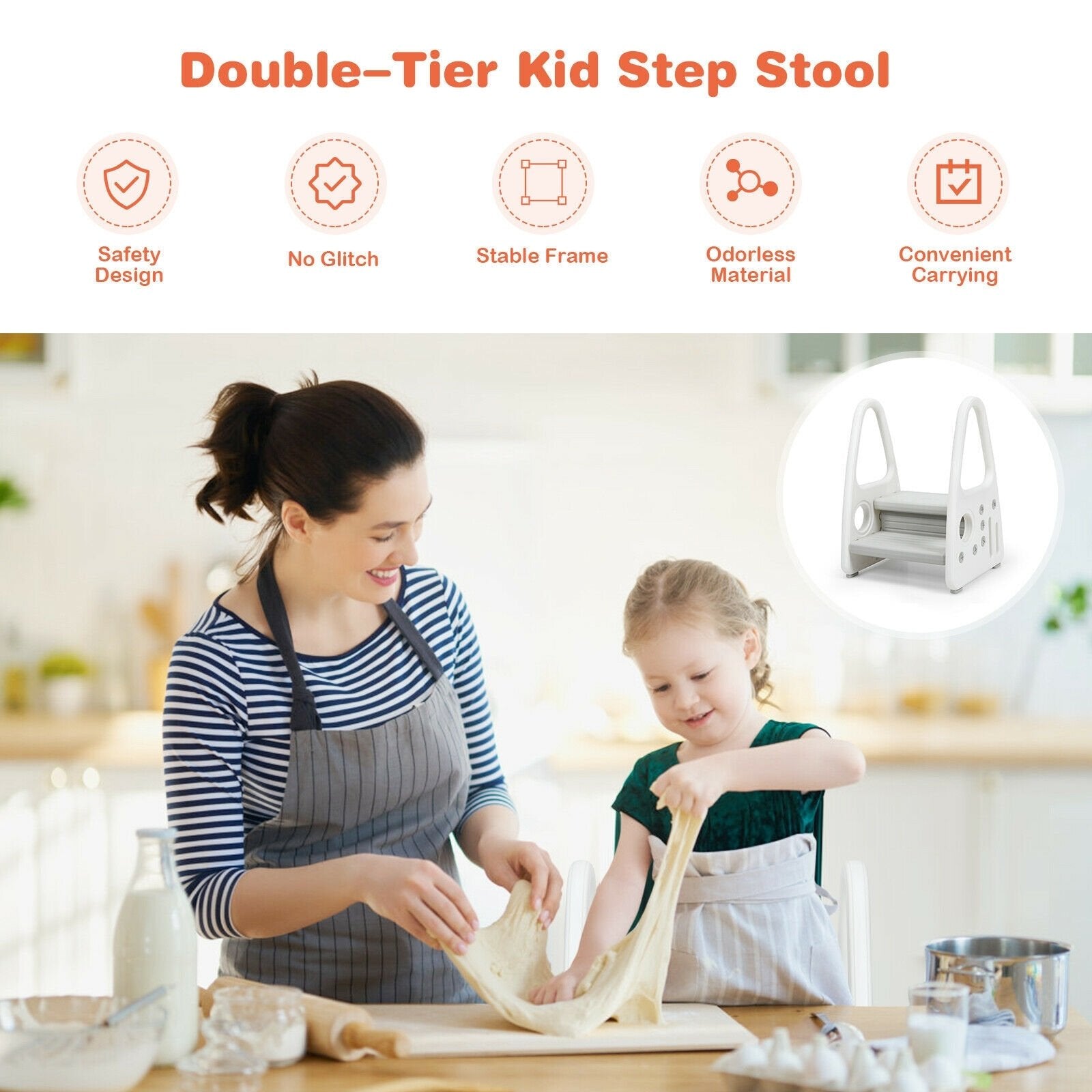 Kids Step Stool Learning Helper with Armrest for Kitchen Toilet Potty Training, Gray Toddler & Kids Furniture   at Gallery Canada