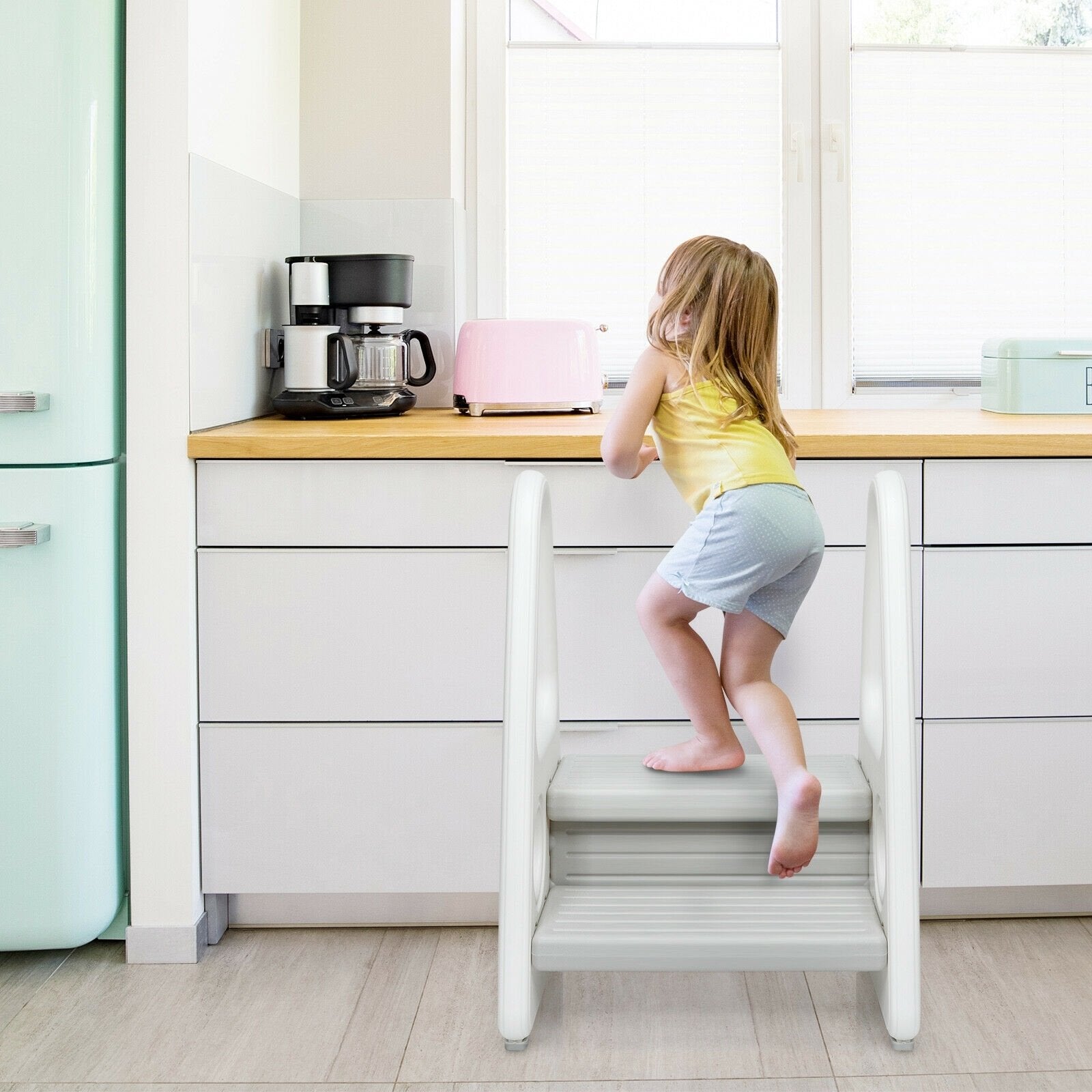 Kids Step Stool Learning Helper with Armrest for Kitchen Toilet Potty Training, Gray Toddler & Kids Furniture   at Gallery Canada