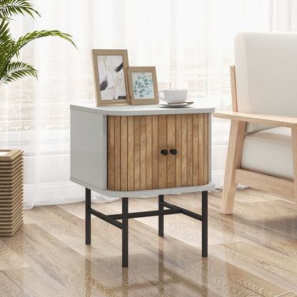 Mid-century Modern Nightstand with Sliding Doors and Storage Cabinet, White Nightstands   at Gallery Canada