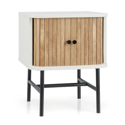 Mid-century Modern Nightstand with Sliding Doors and Storage Cabinet, White Nightstands   at Gallery Canada