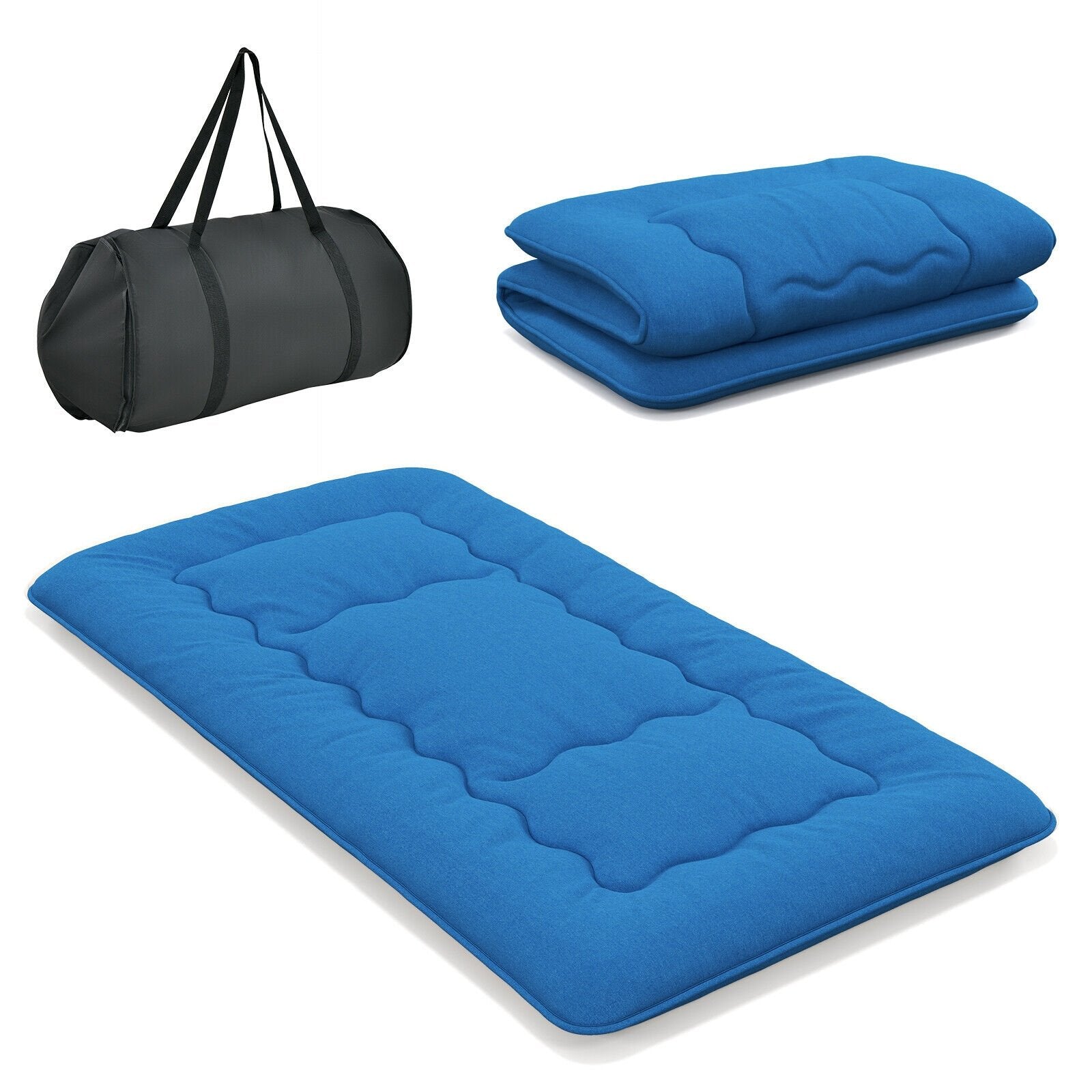 Foldable Futon Mattress with Washable Cover and Carry Bag for Camping Blue-Twin Size, Blue Mattresses   at Gallery Canada