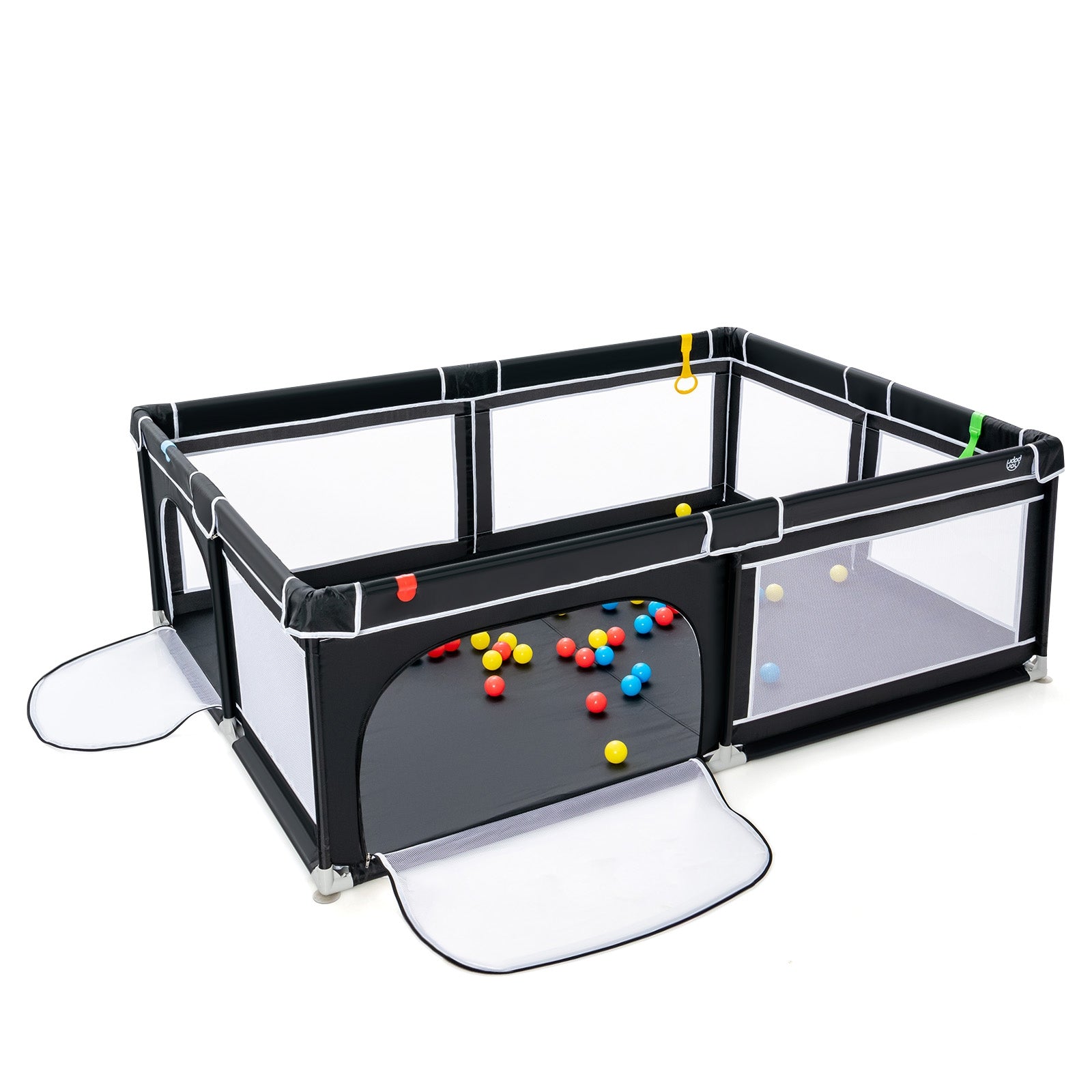 81 x 59 Inch Portable Baby Playpen with Ocean Balls and Handlebars, Black Baby Playpen & Playards at Gallery Canada