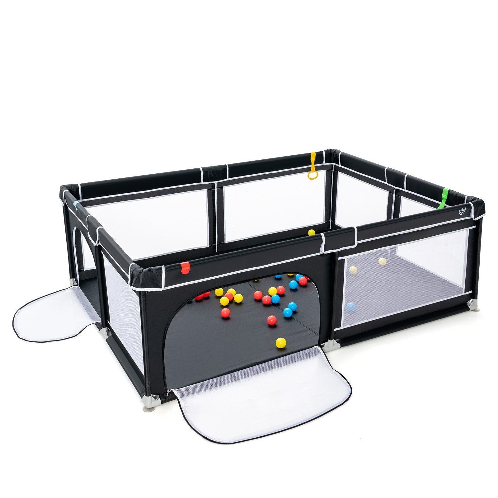 81 x 59 Inch Portable Baby Playpen with Ocean Balls and Handlebars, Black Baby Playpen & Playards Black at Gallery Canada