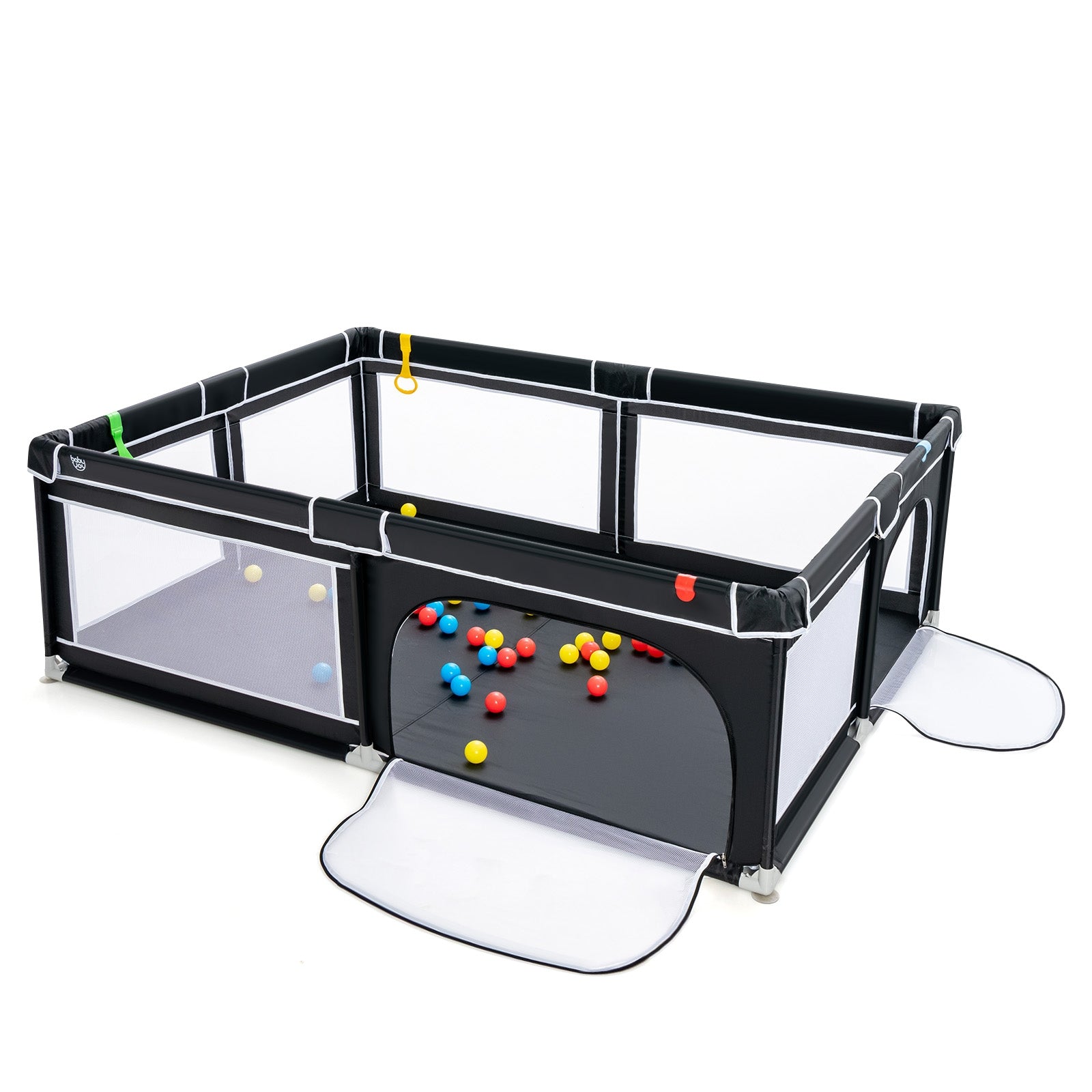 81 x 59 Inch Portable Baby Playpen with Ocean Balls and Handlebars, Black Baby Playpen & Playards at Gallery Canada