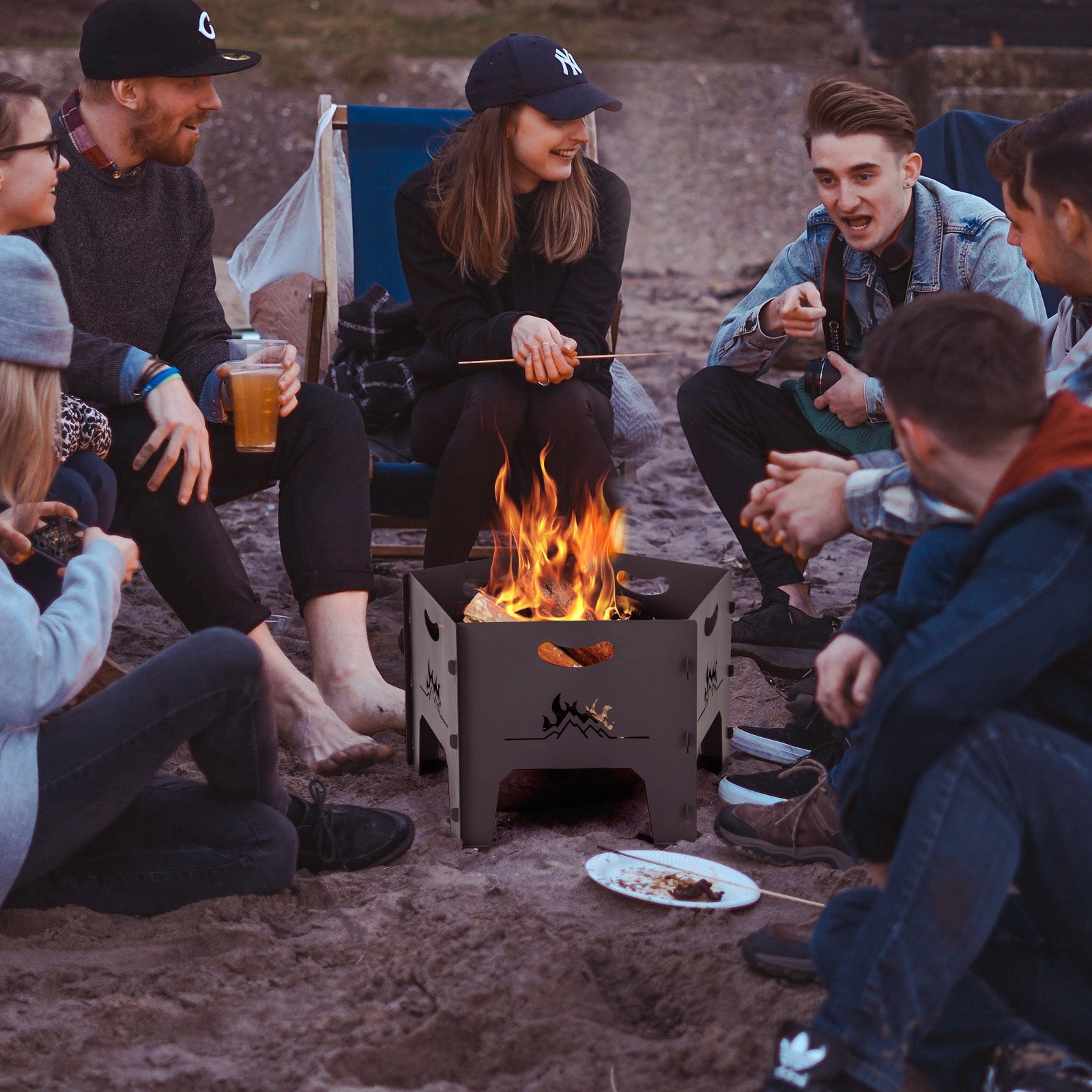 19 Inches Collapsible Portable Plug Fire Pit with Storage Bag, Black Fire Pits at Gallery Canada