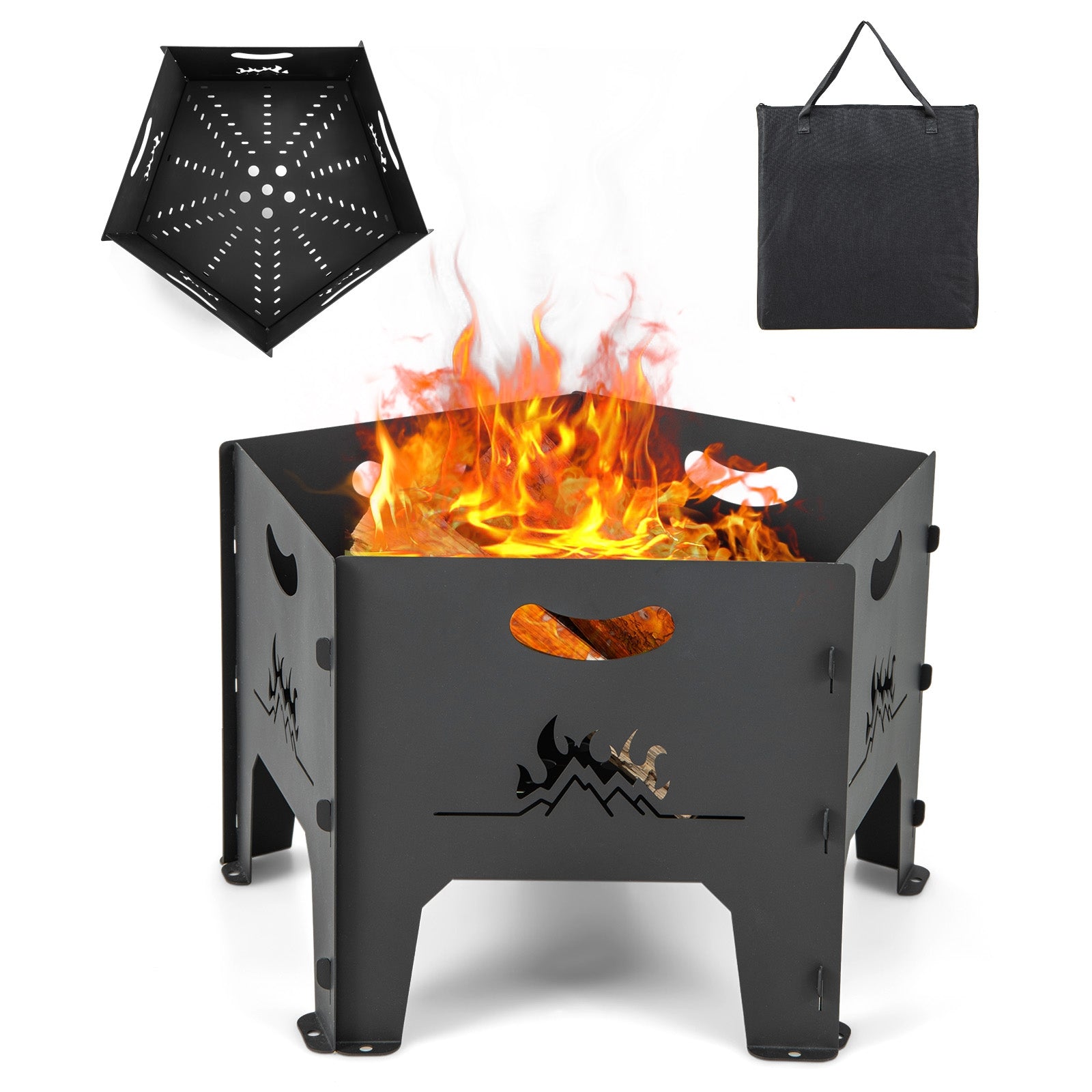 19 Inches Collapsible Portable Plug Fire Pit with Storage Bag, Black Fire Pits at Gallery Canada