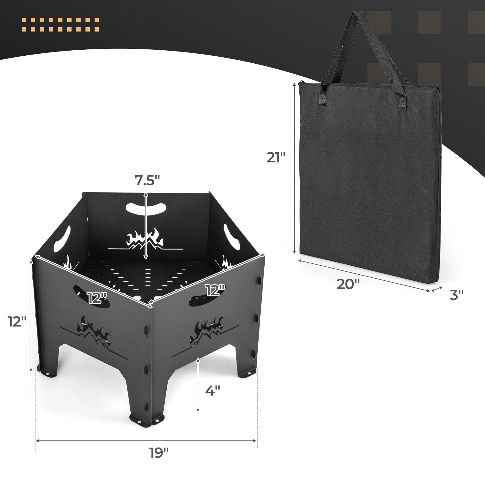 19 Inches Collapsible Portable Plug Fire Pit with Storage Bag, Black Fire Pits at Gallery Canada