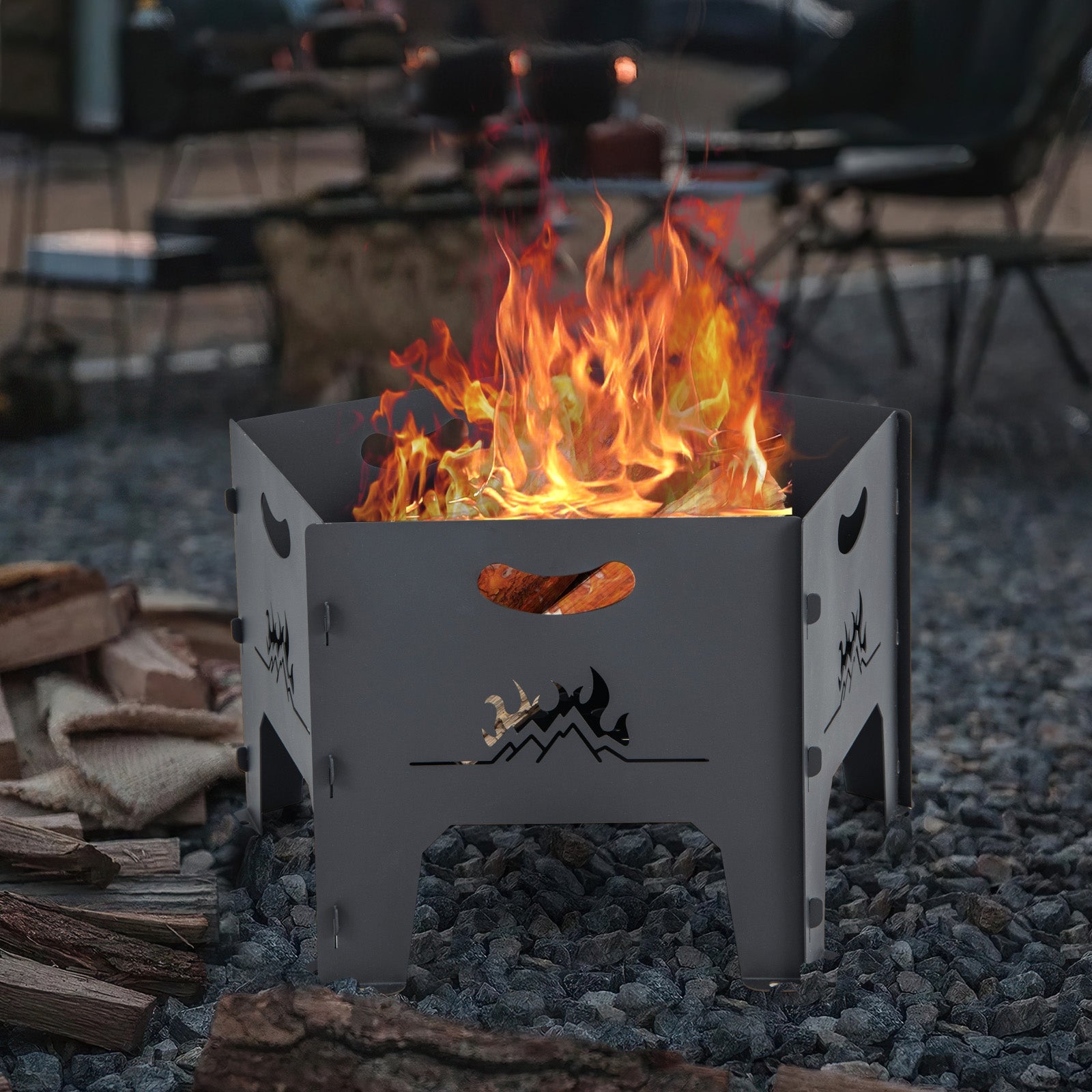19 Inches Collapsible Portable Plug Fire Pit with Storage Bag, Black Fire Pits at Gallery Canada