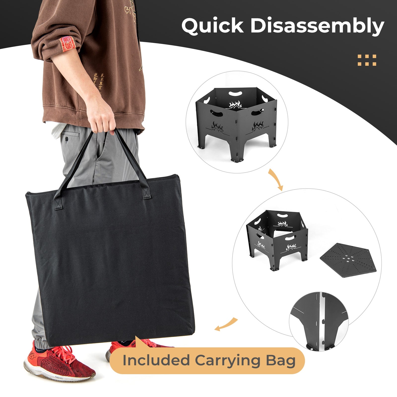 19 Inches Collapsible Portable Plug Fire Pit with Storage Bag, Black Fire Pits at Gallery Canada