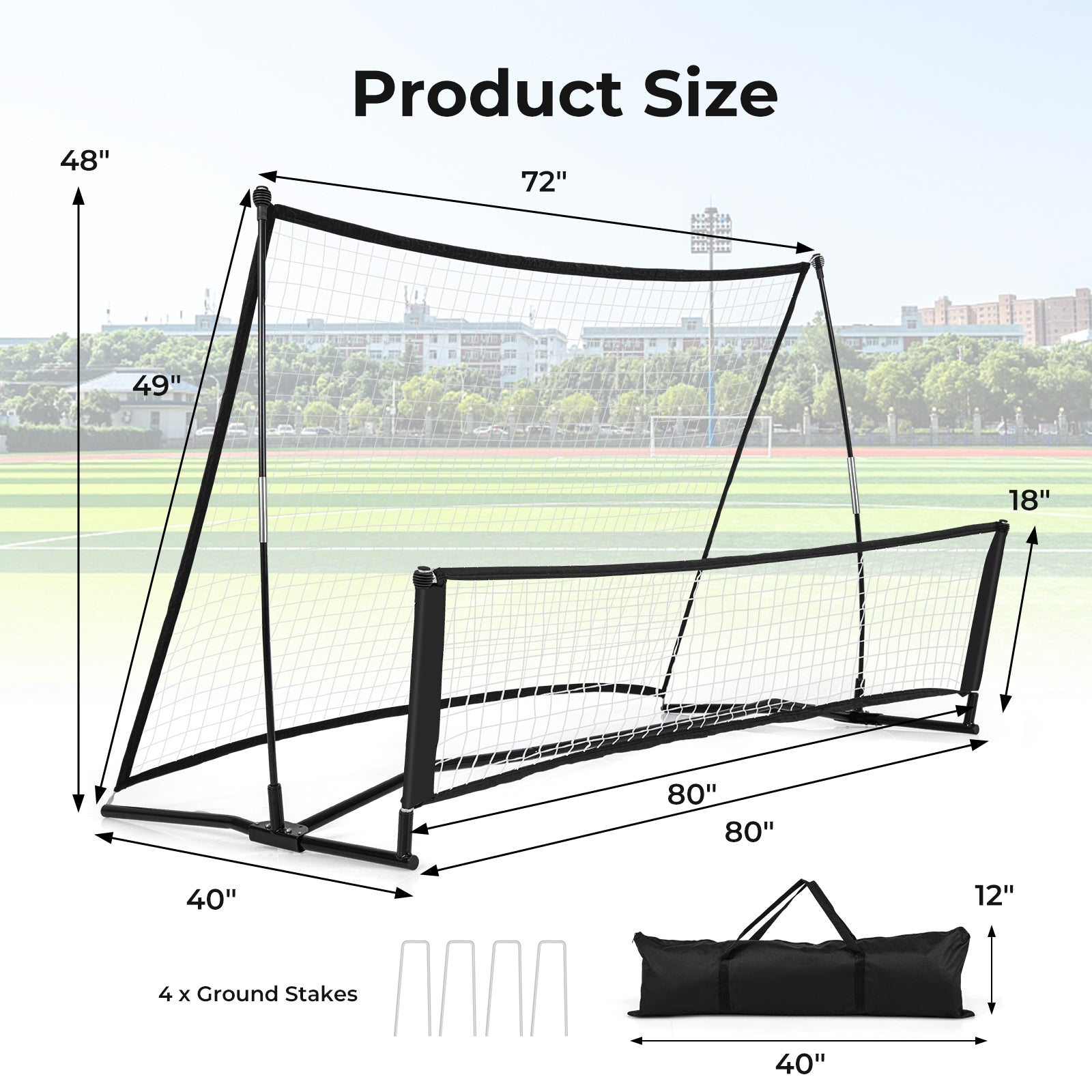 2-in-1 Portable Soccer Rebounder Net with Carrying Bag, Black Sport Equipments   at Gallery Canada