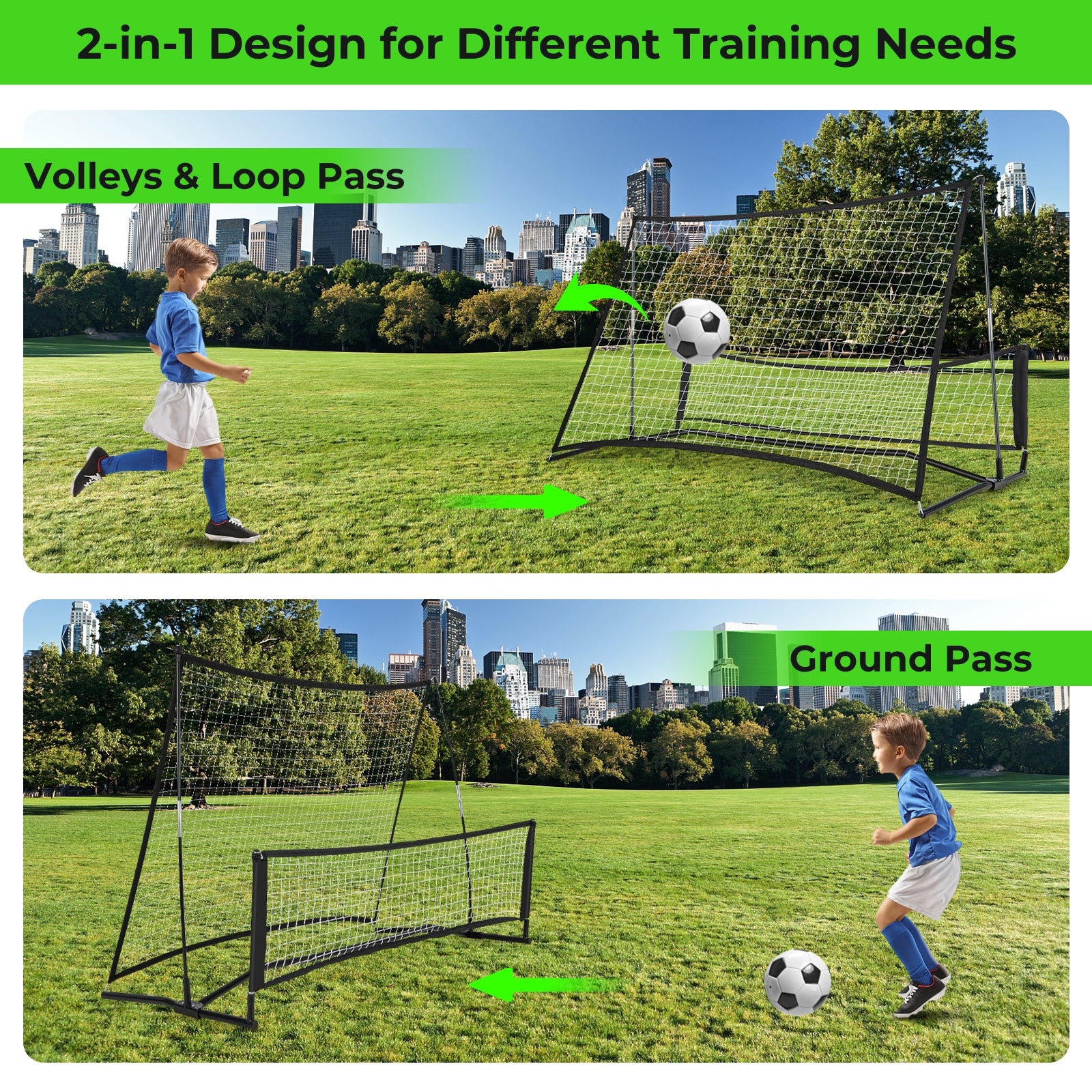 2-in-1 Portable Soccer Rebounder Net with Carrying Bag, Black Sport Equipments   at Gallery Canada