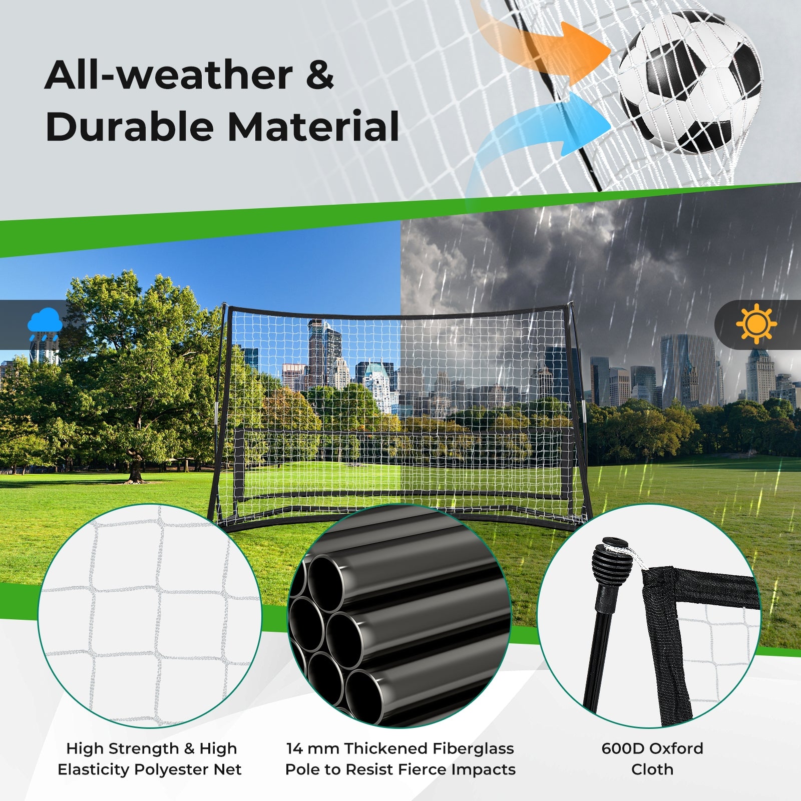 2-in-1 Portable Soccer Rebounder Net with Carrying Bag, Black Sport Equipments   at Gallery Canada