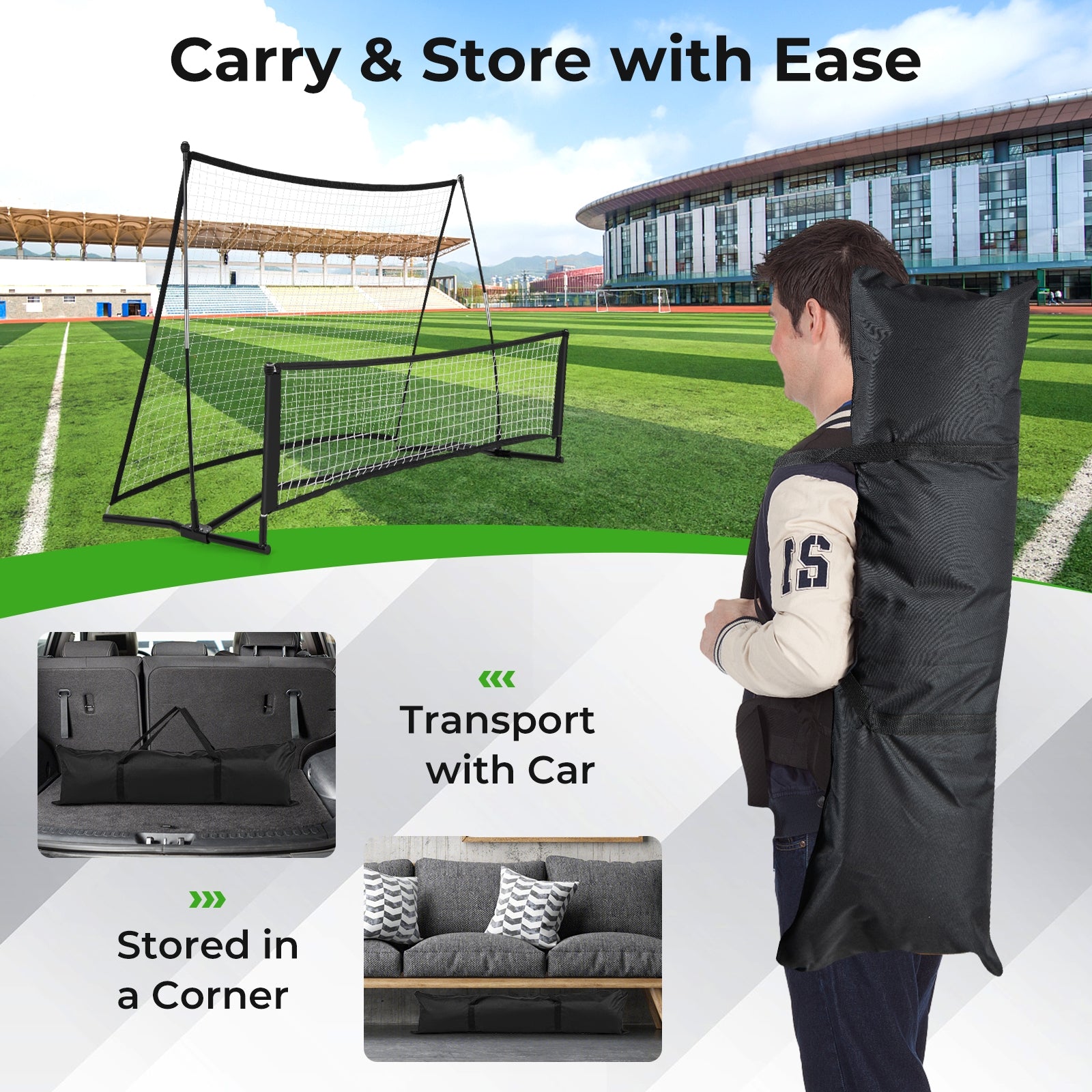 2-in-1 Portable Soccer Rebounder Net with Carrying Bag, Black Sport Equipments   at Gallery Canada