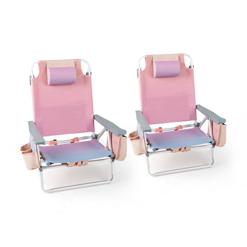2 Pieces Folding Backpack Beach Chair with Pillow, Pink