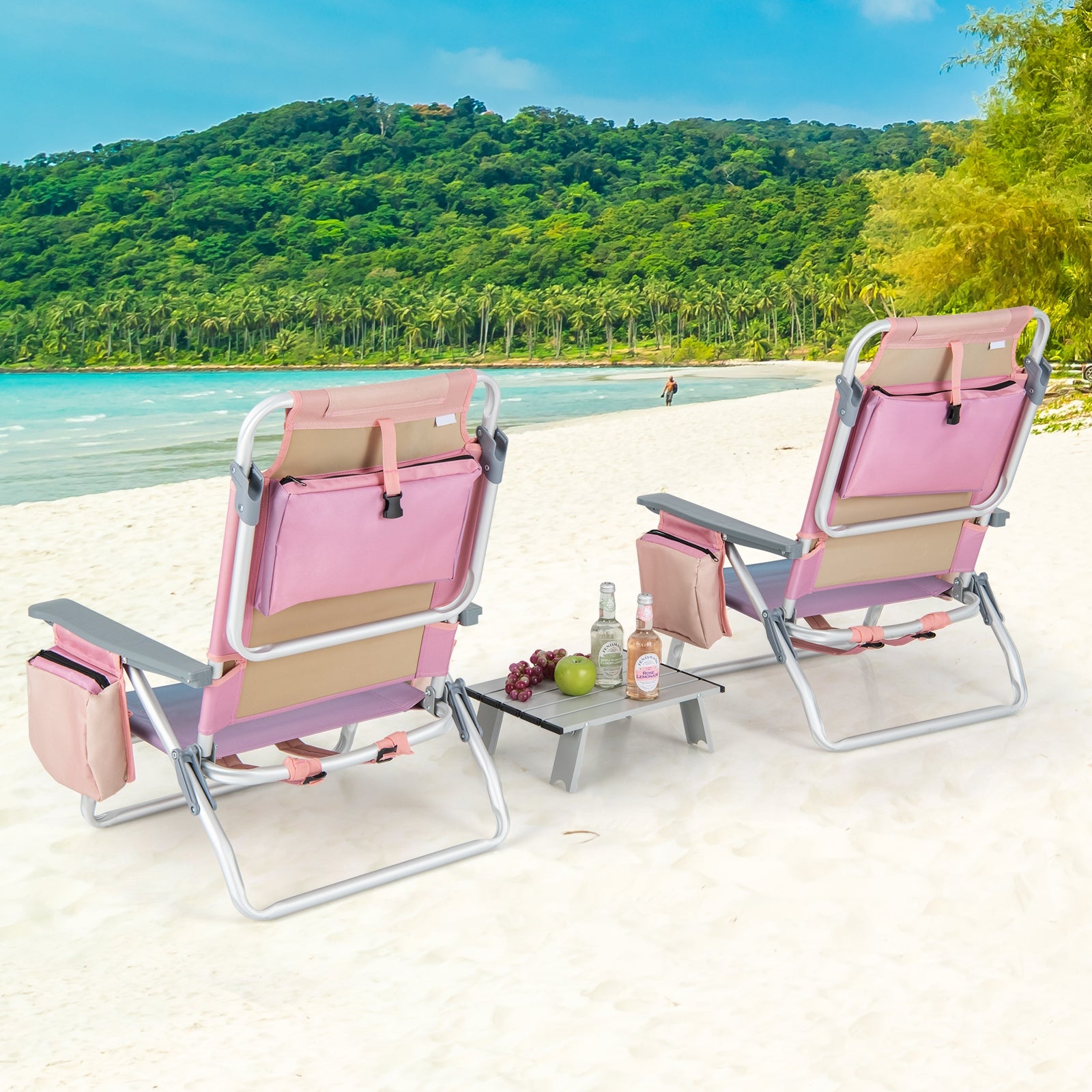 2 Packs 5-Position Outdoor Folding Backpack Beach Table Chair Reclining Chair Set, Light Pink Beach & Lawn Chairs at Gallery Canada