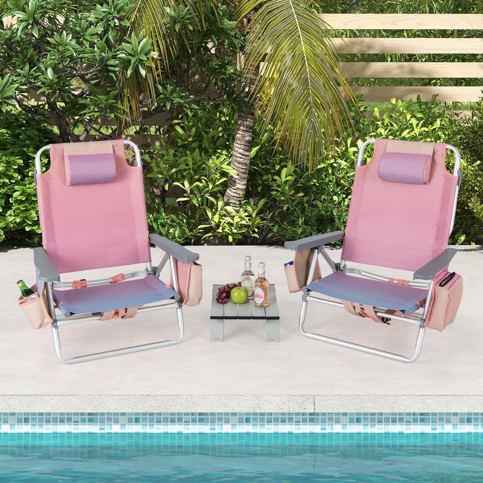 2 Packs 5-Position Outdoor Folding Backpack Beach Table Chair Reclining Chair Set, Light Pink Beach & Lawn Chairs at Gallery Canada