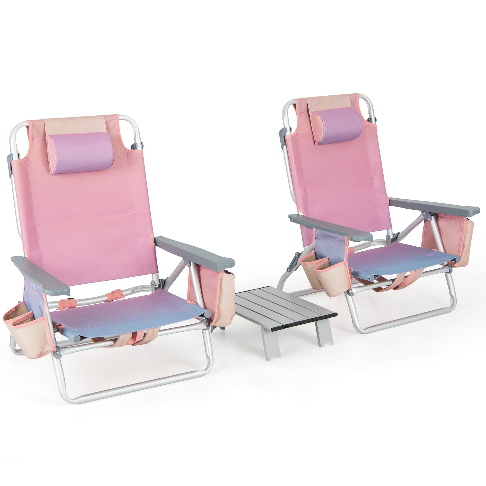 2 Packs 5-Position Outdoor Folding Backpack Beach Table Chair Reclining Chair Set, Light Pink Beach & Lawn Chairs at Gallery Canada