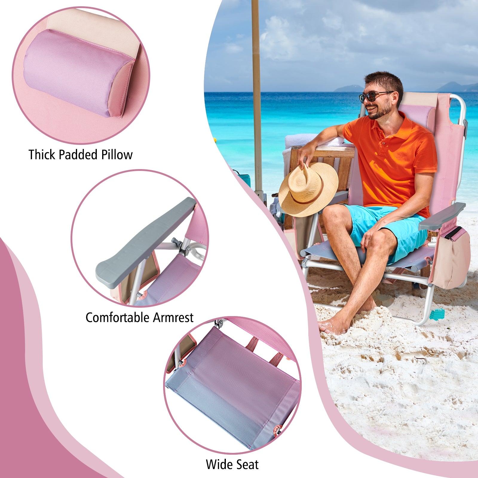 2 Packs 5-Position Outdoor Folding Backpack Beach Table Chair Reclining Chair Set, Light Pink Beach & Lawn Chairs at Gallery Canada