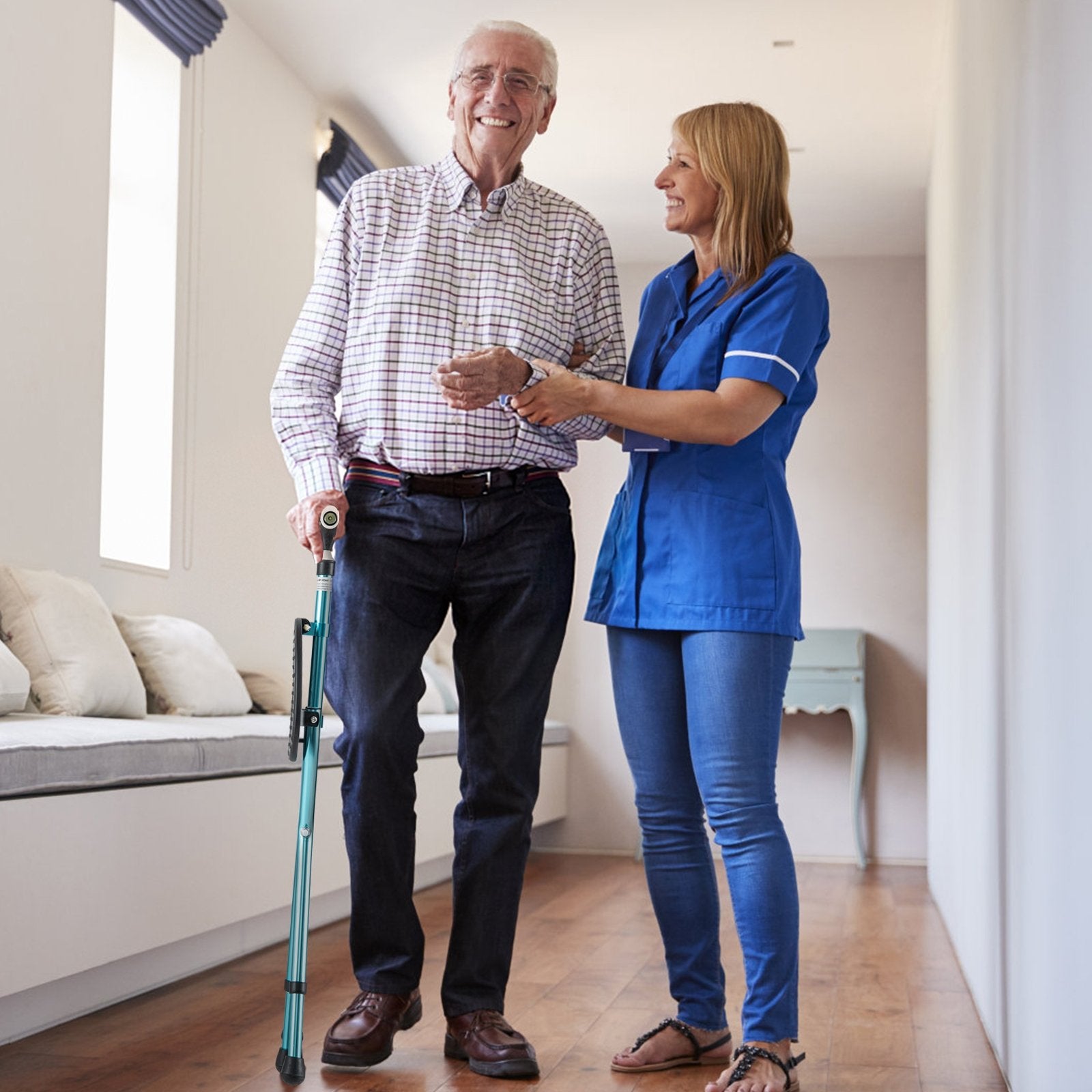 Lightweight Adjustable Folding Cane Seat with Light, Blue Walkers & Rollators   at Gallery Canada