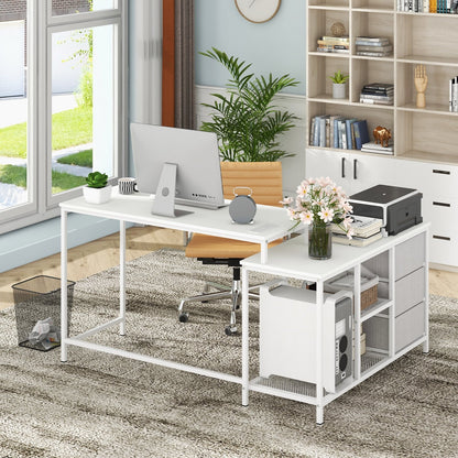 L-shaped Computer Desk with Power Outlet for Working Studying Gaming, White L-Shaped Desks   at Gallery Canada