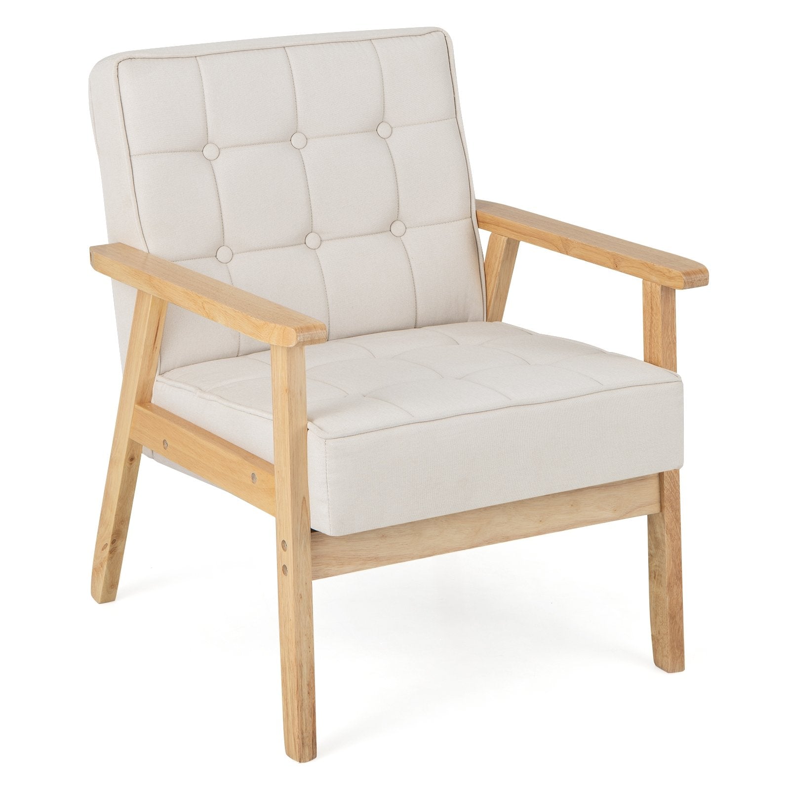 Upholstered Armchair with Rubber Wood Armrests, Beige Accent Chairs   at Gallery Canada