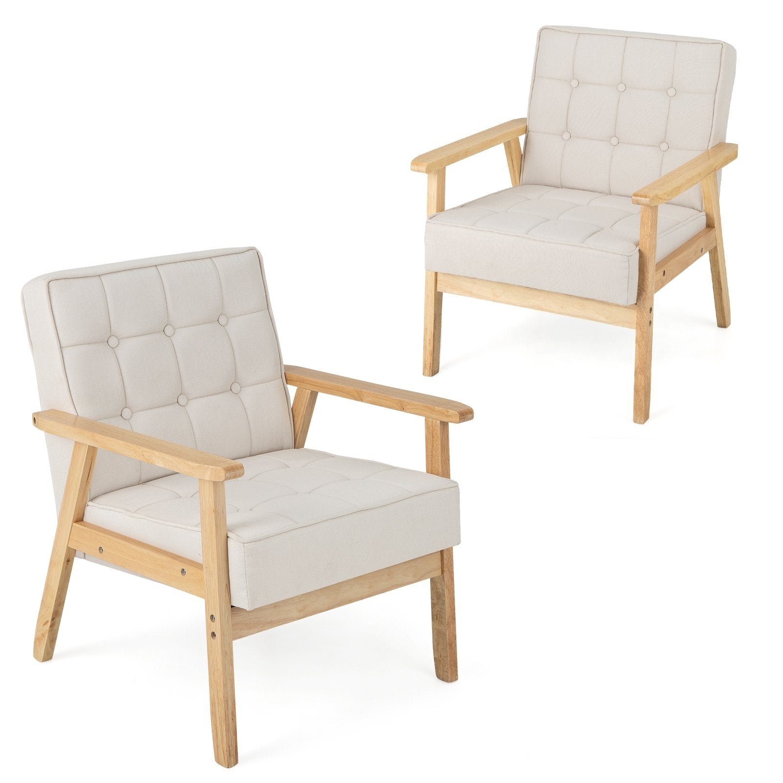 Upholstered Armchair with Rubber Wood Armrests, Beige Accent Chairs   at Gallery Canada