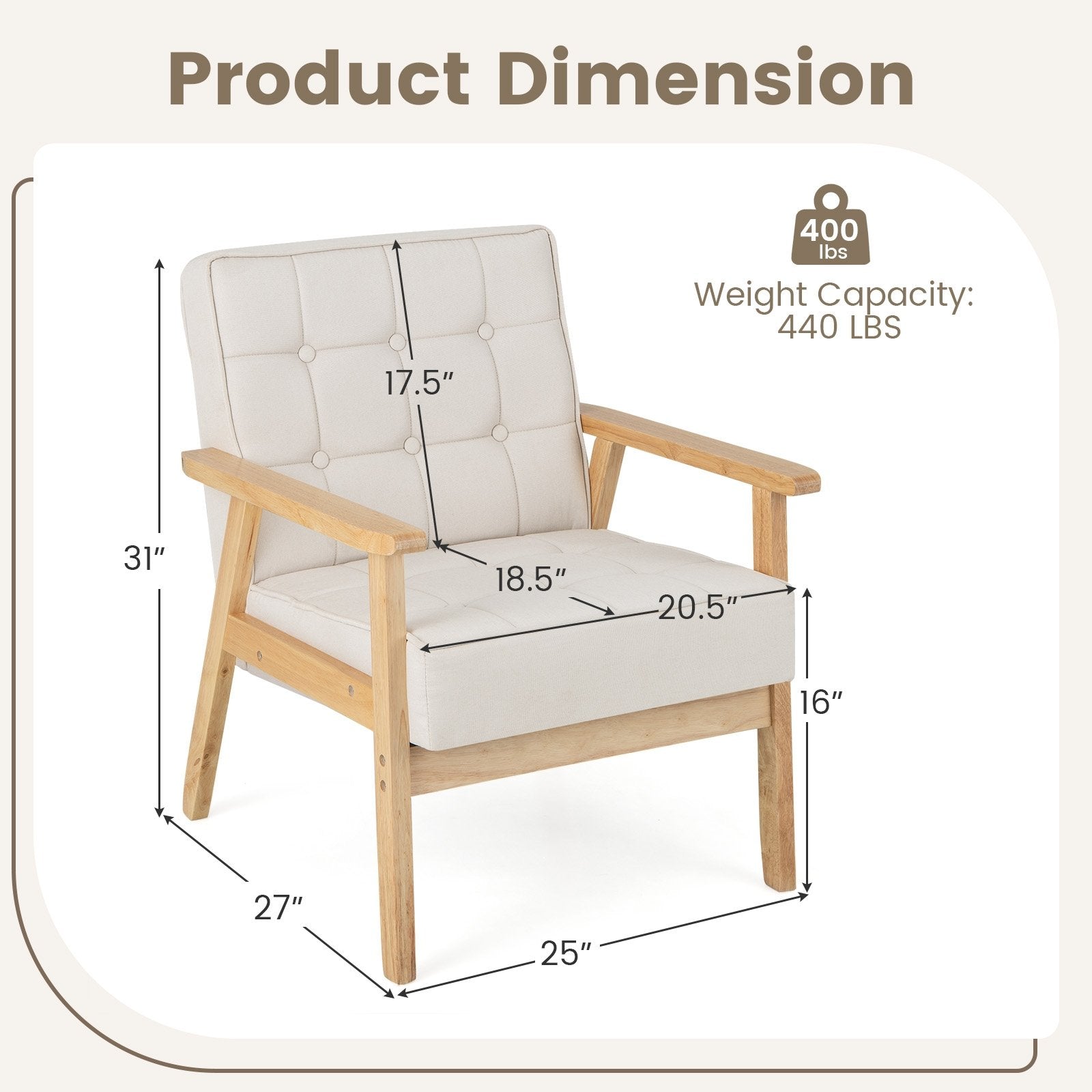 Upholstered Armchair with Rubber Wood Armrests, Beige Accent Chairs   at Gallery Canada