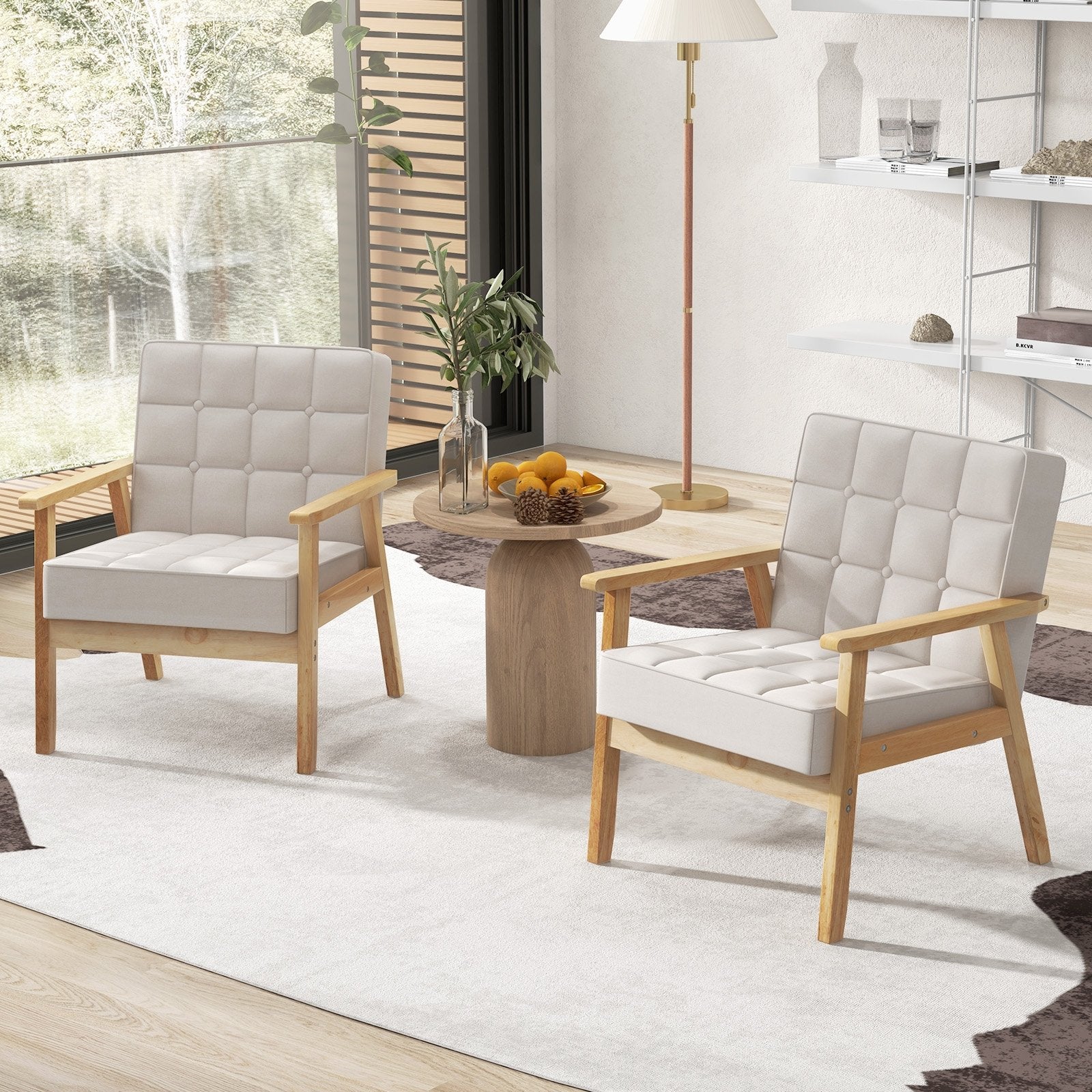 Upholstered Armchair with Rubber Wood Armrests, Beige Accent Chairs   at Gallery Canada