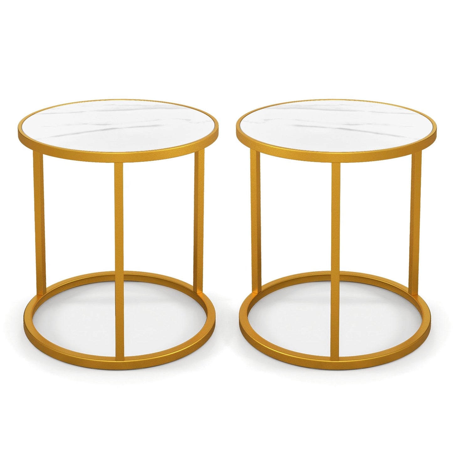 Marble Top Round Side Table 16-Inch End Table with Golden Metal Frame-2 Pieces, Golden End & Side Tables   at Gallery Canada